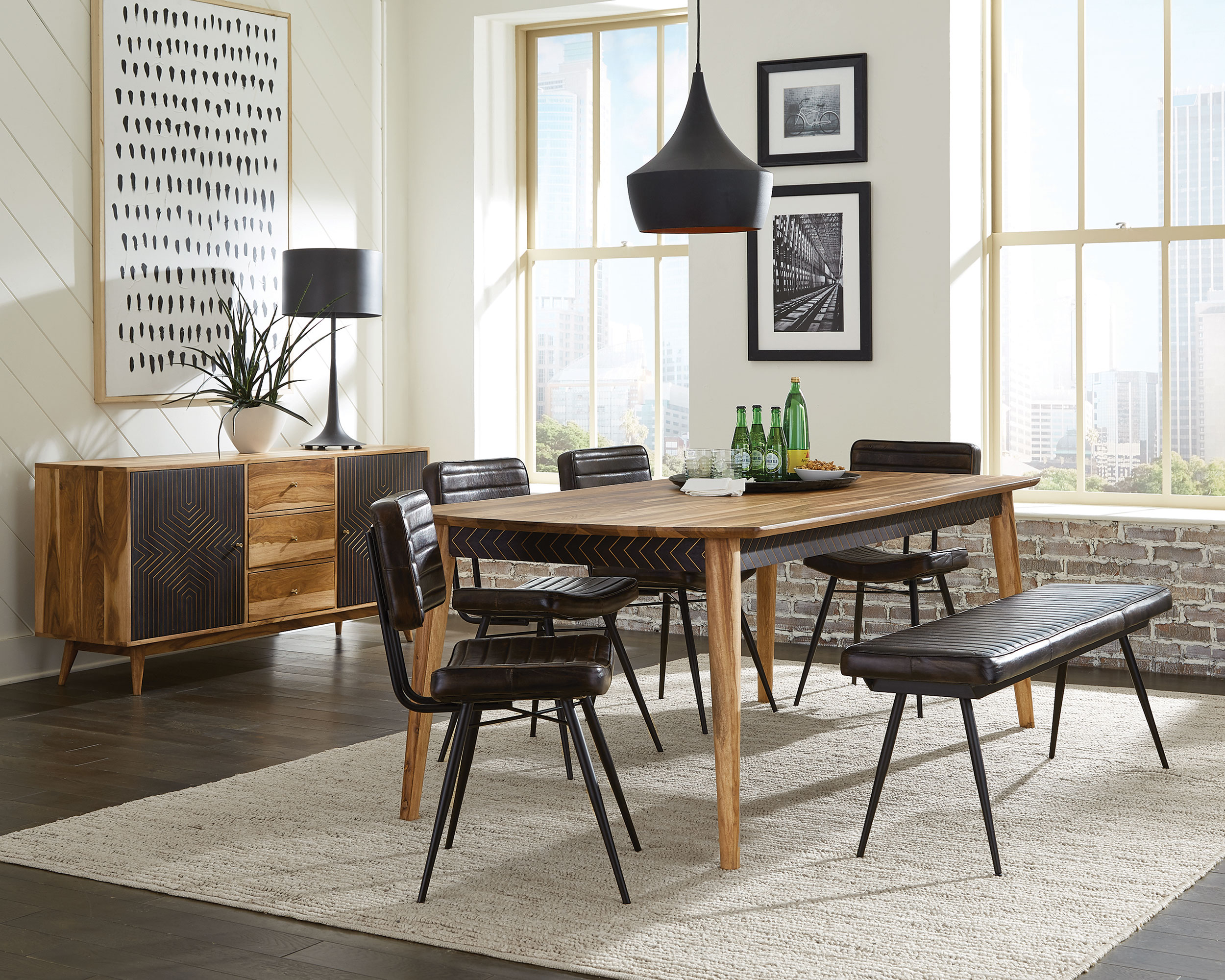 Espresso and Black Tufted Cushion Side Bench