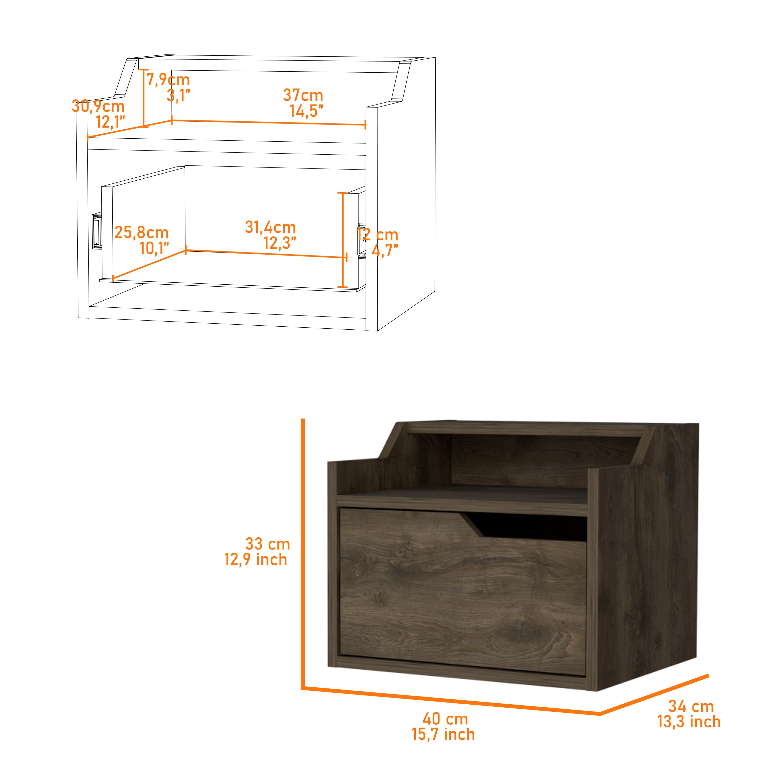 Dark Brown Dual-Shelf Display Floating Nightstand