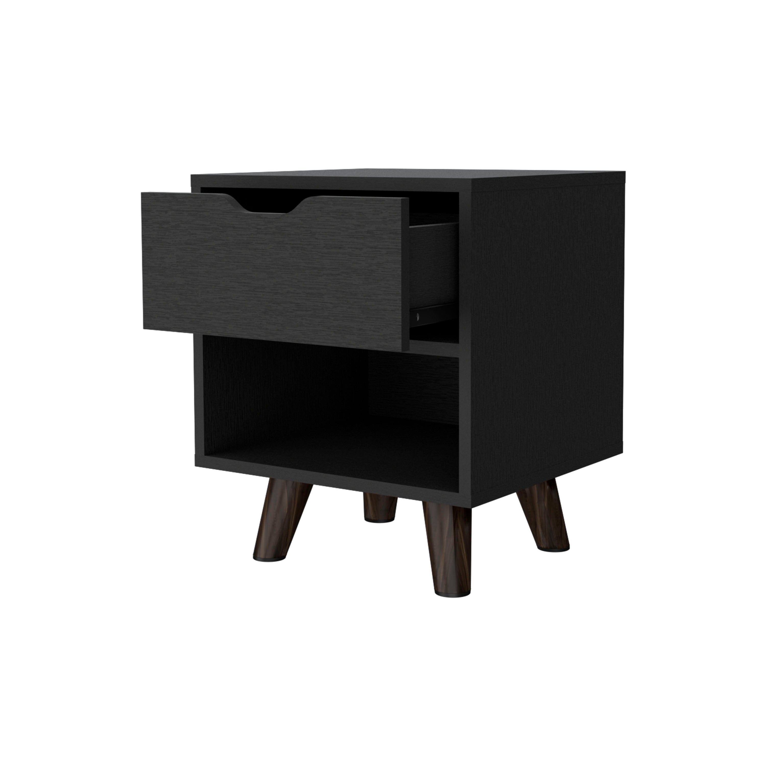 Black 1-Open Storage Shelf Nightstand