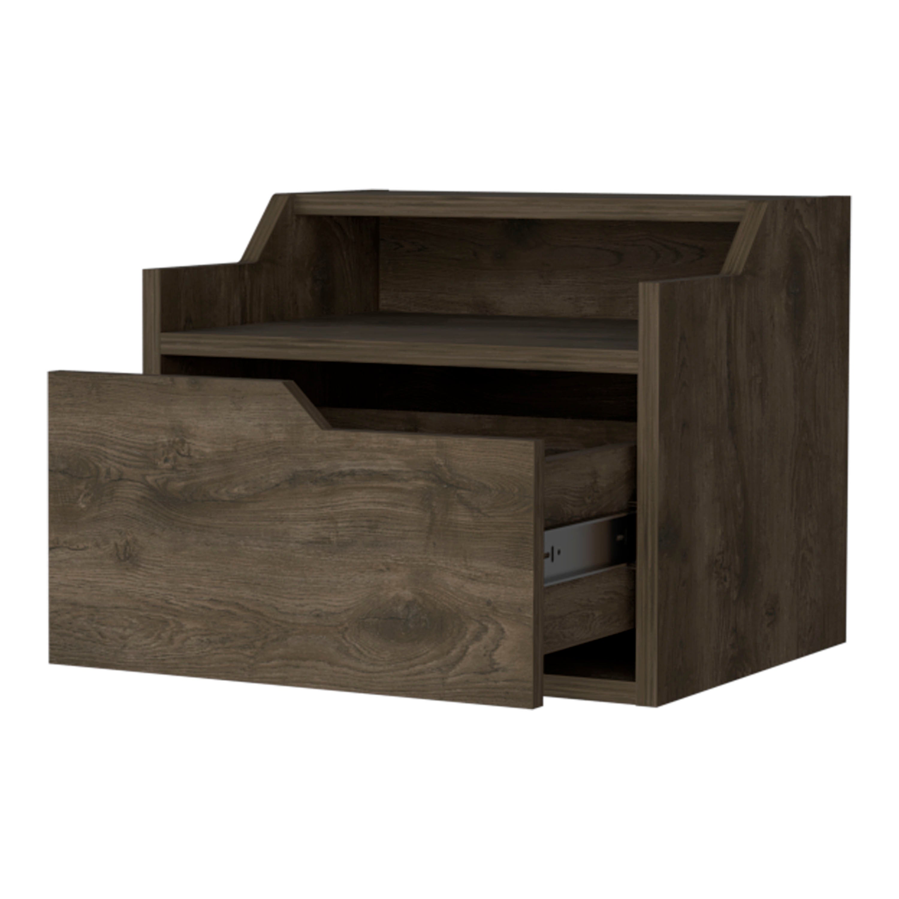 Dark Brown Dual-Shelf Display Floating Nightstand