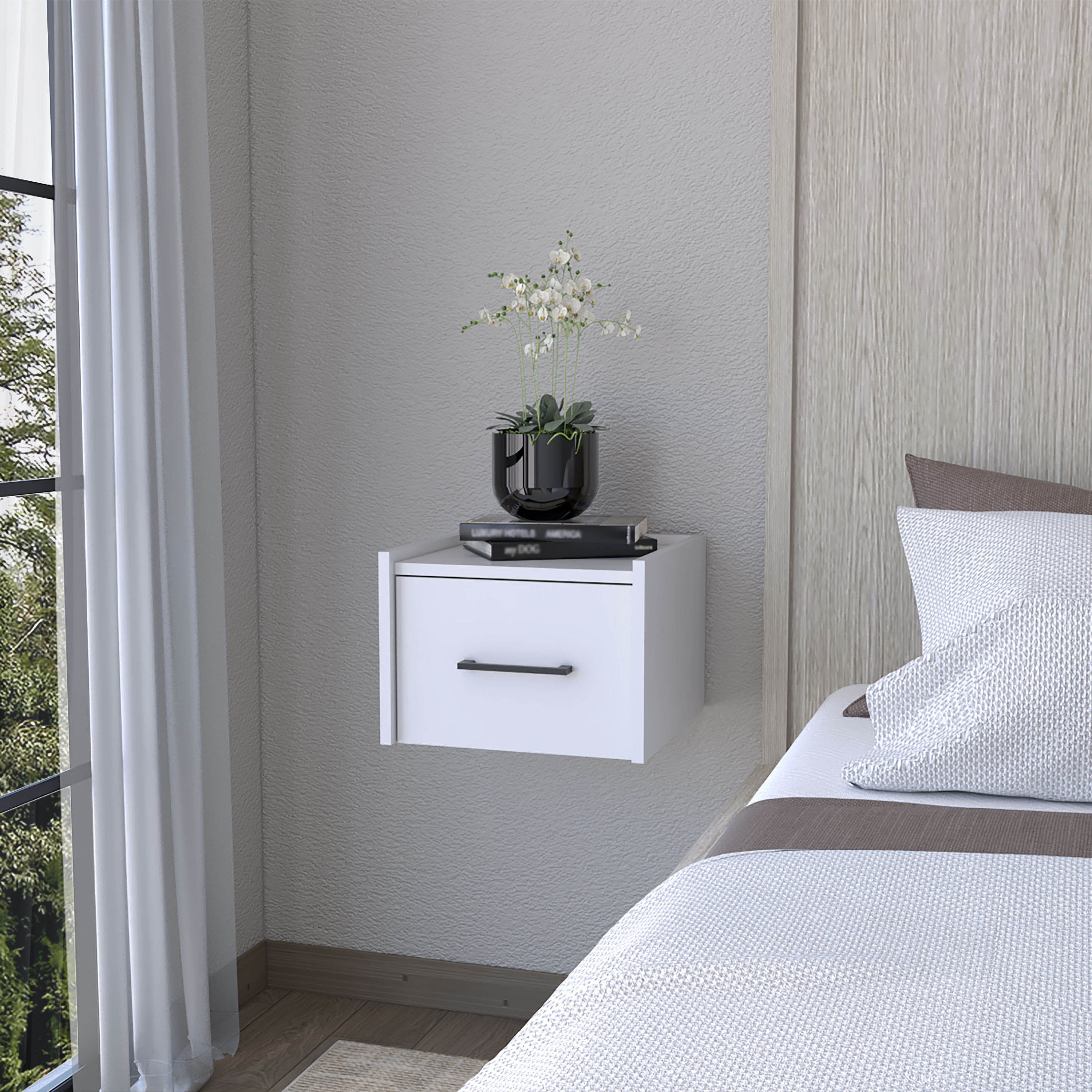 White Wall-Mounted Floating Nightstand