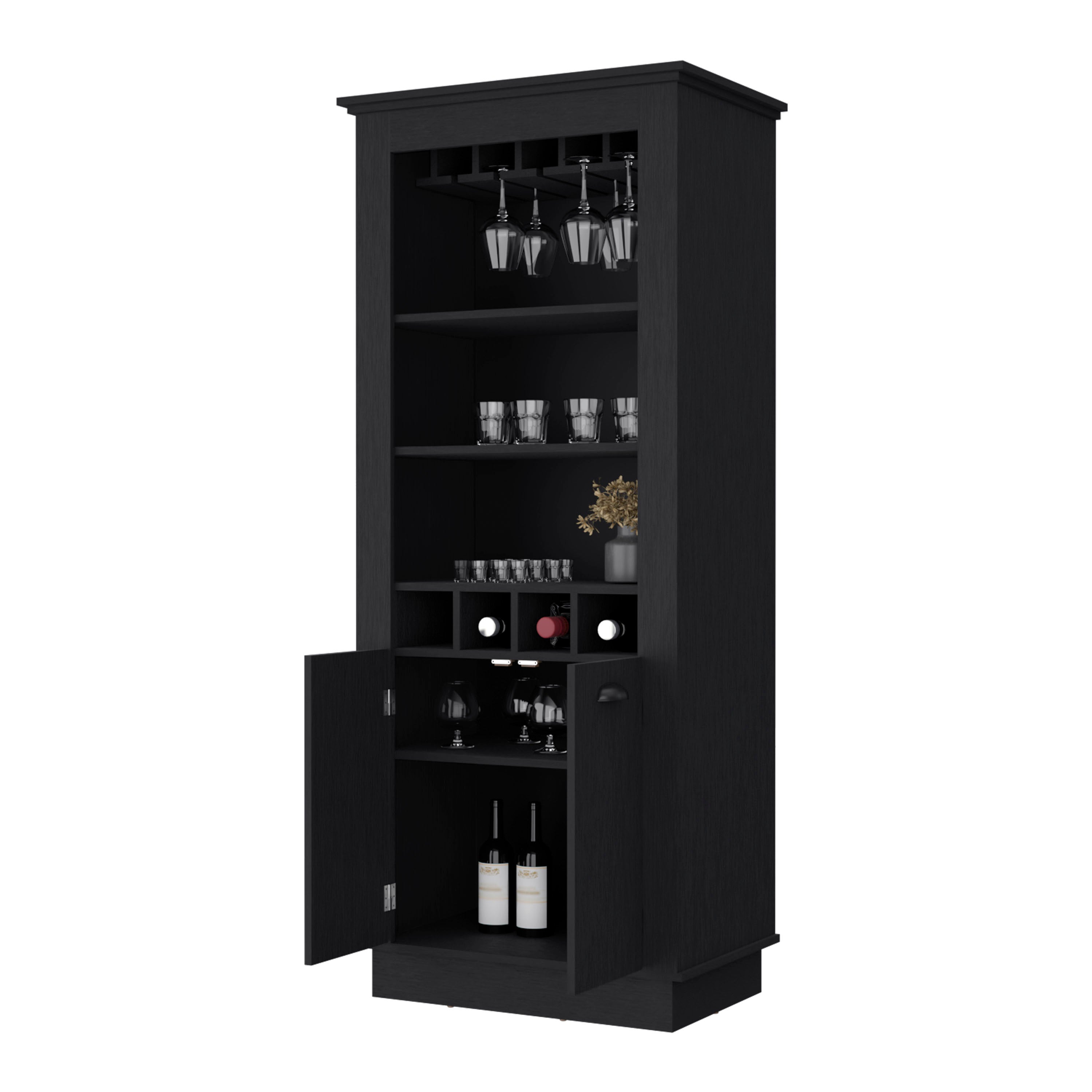 Tyler Black 4-Built In Wine Rack Bar Cabinet