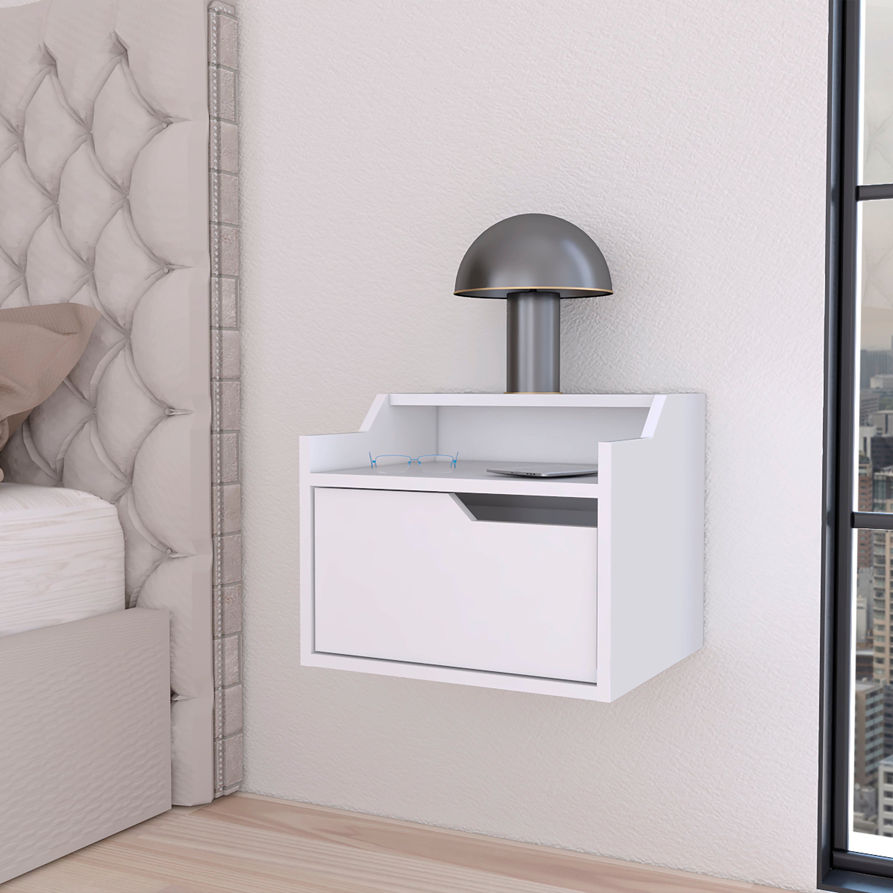 White Dual-Shelf Display Nightstand