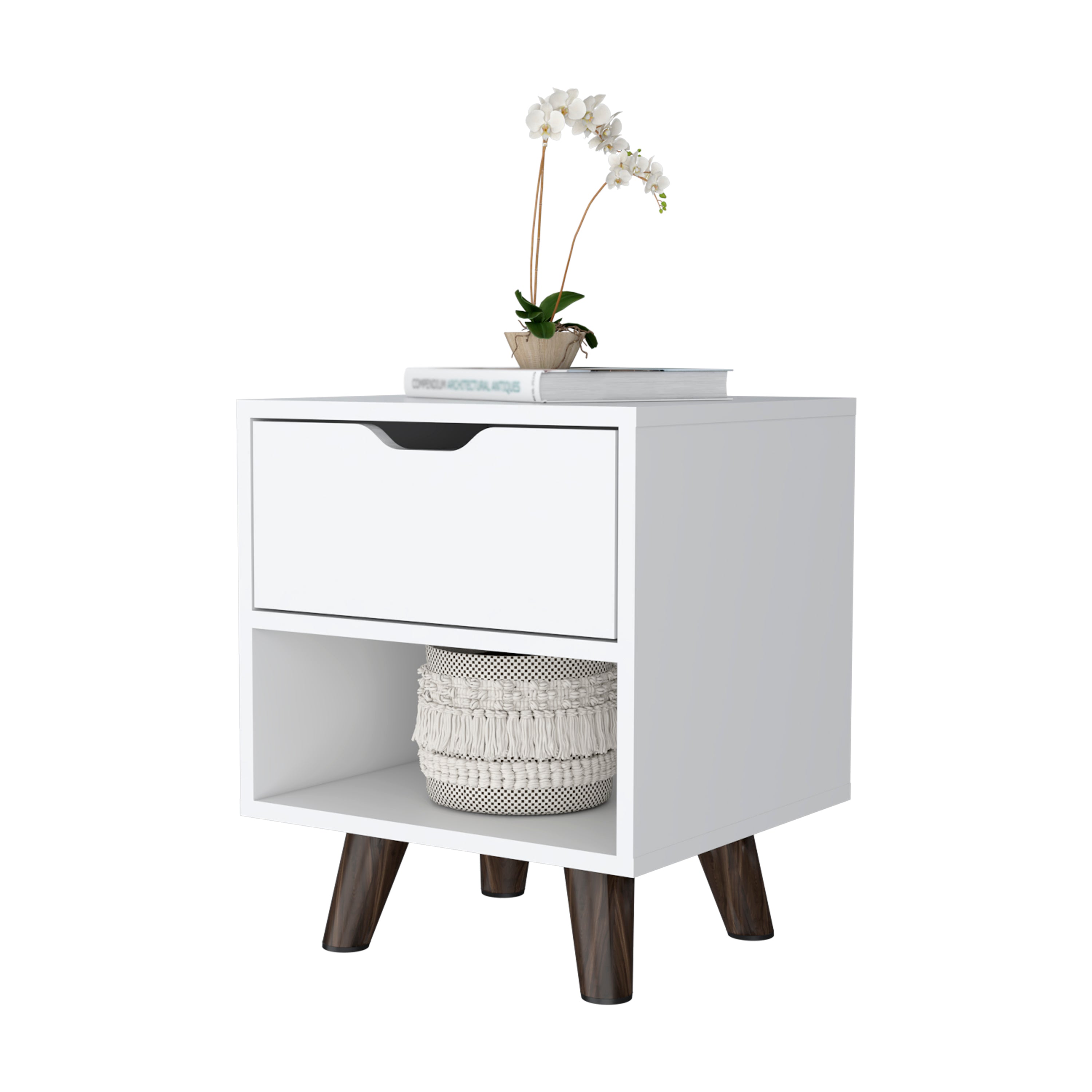 White 1-Open Storage Shelf Nightstand