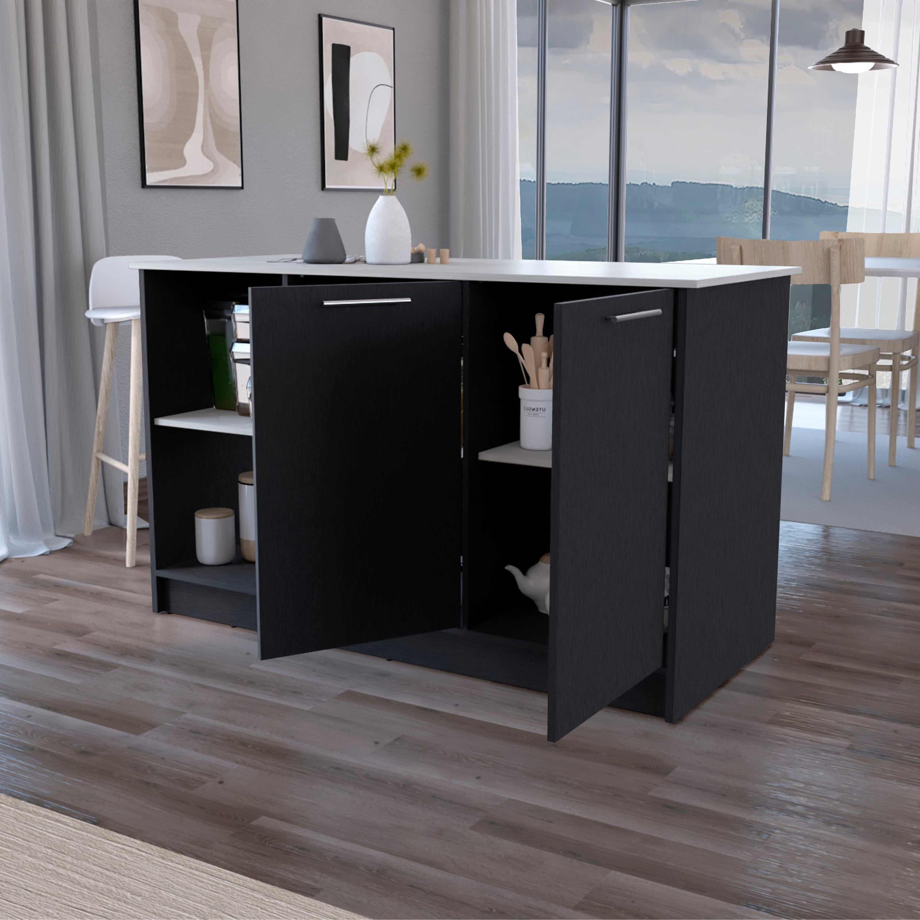 Black and Onyx Double Door Cabinets Kitchen Island