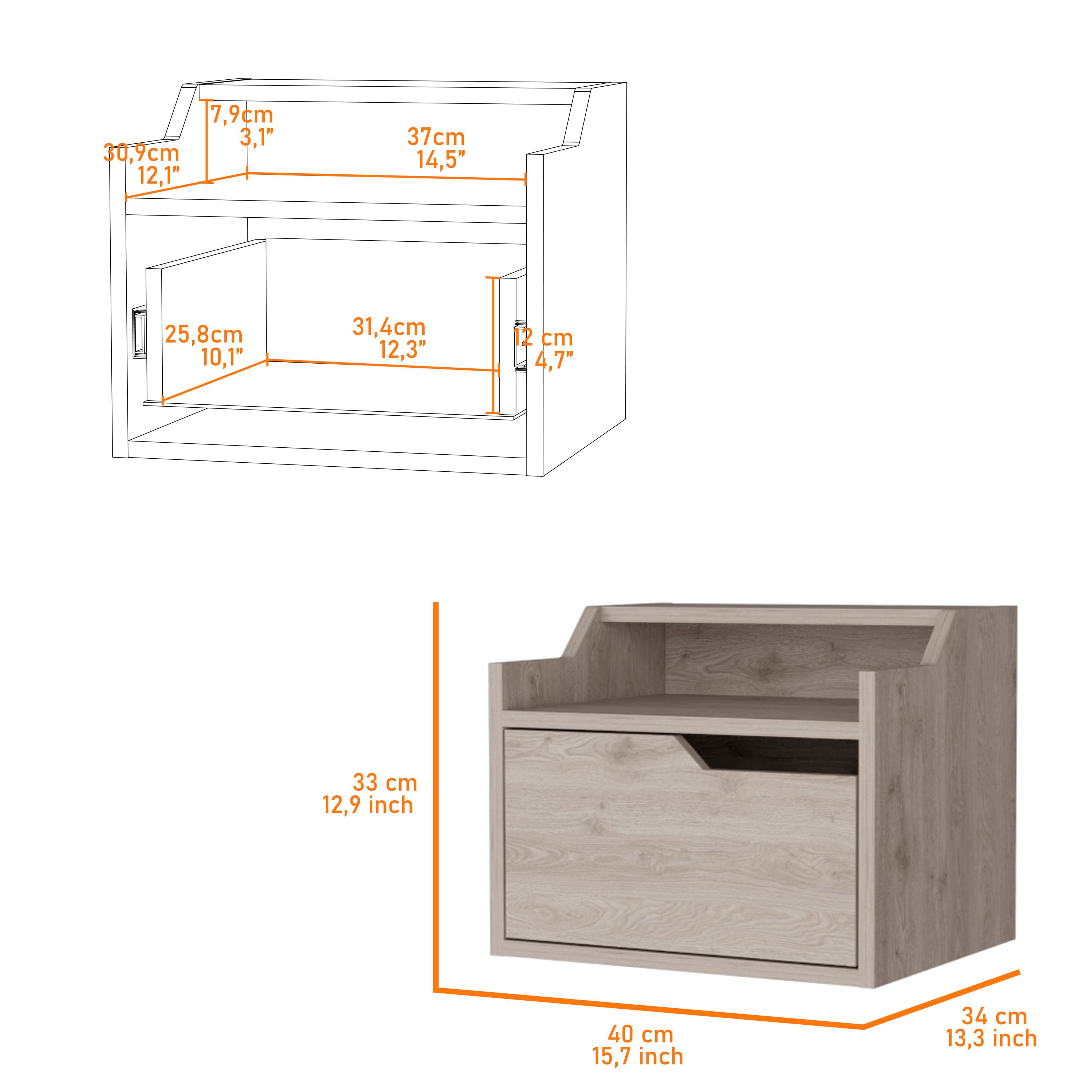 Light Gray Dual-Shelf Display Nightstand