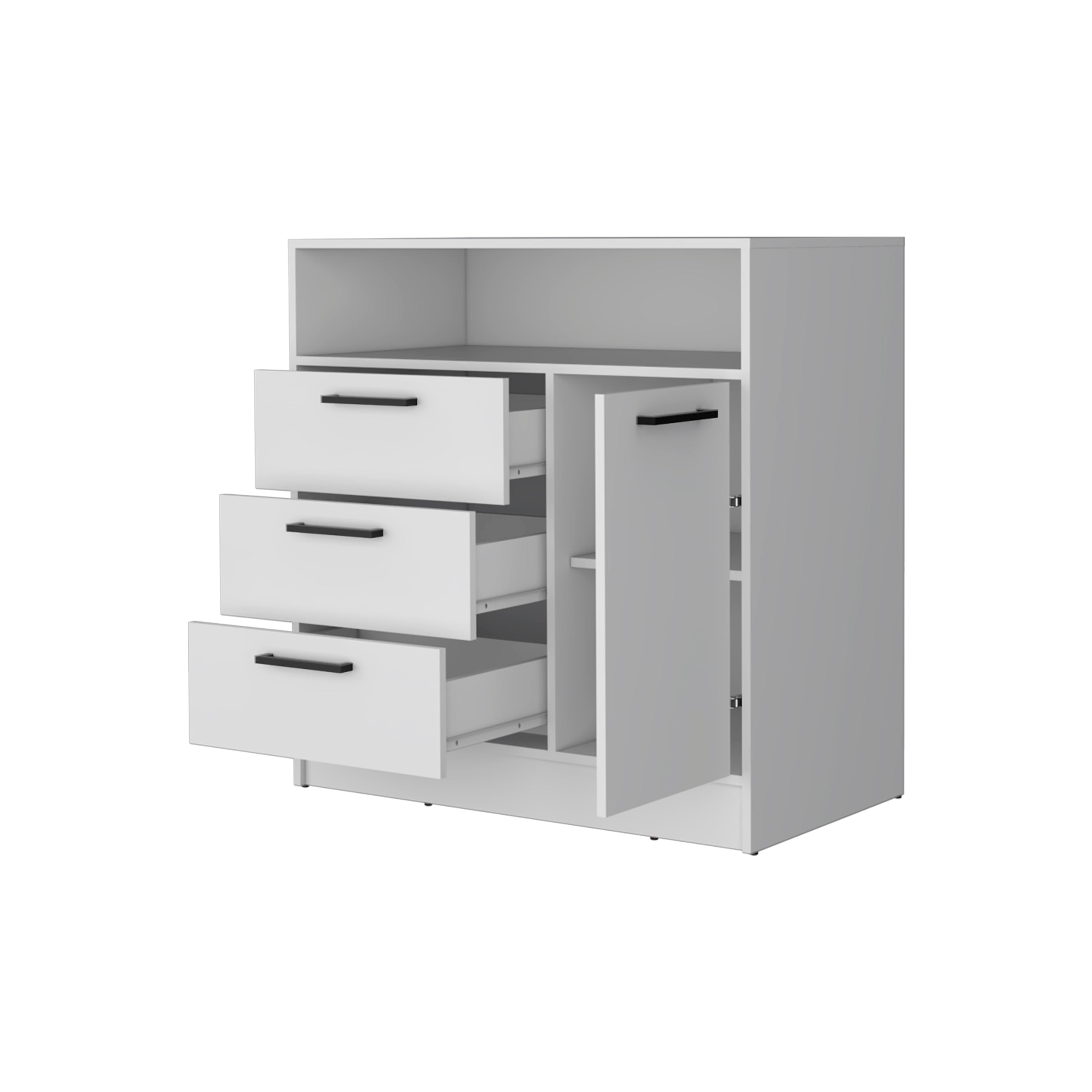 White Open Storage Shelf 3 Drawer Dresser