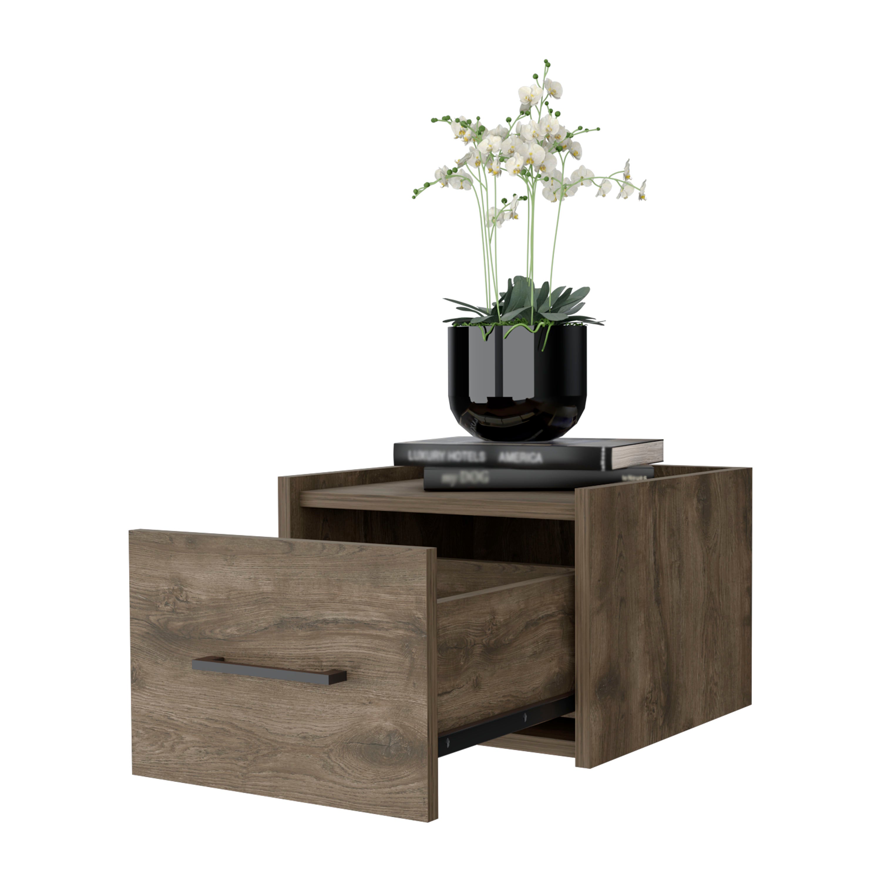 Dark Brown Wall-Mounted Floating Nightstand