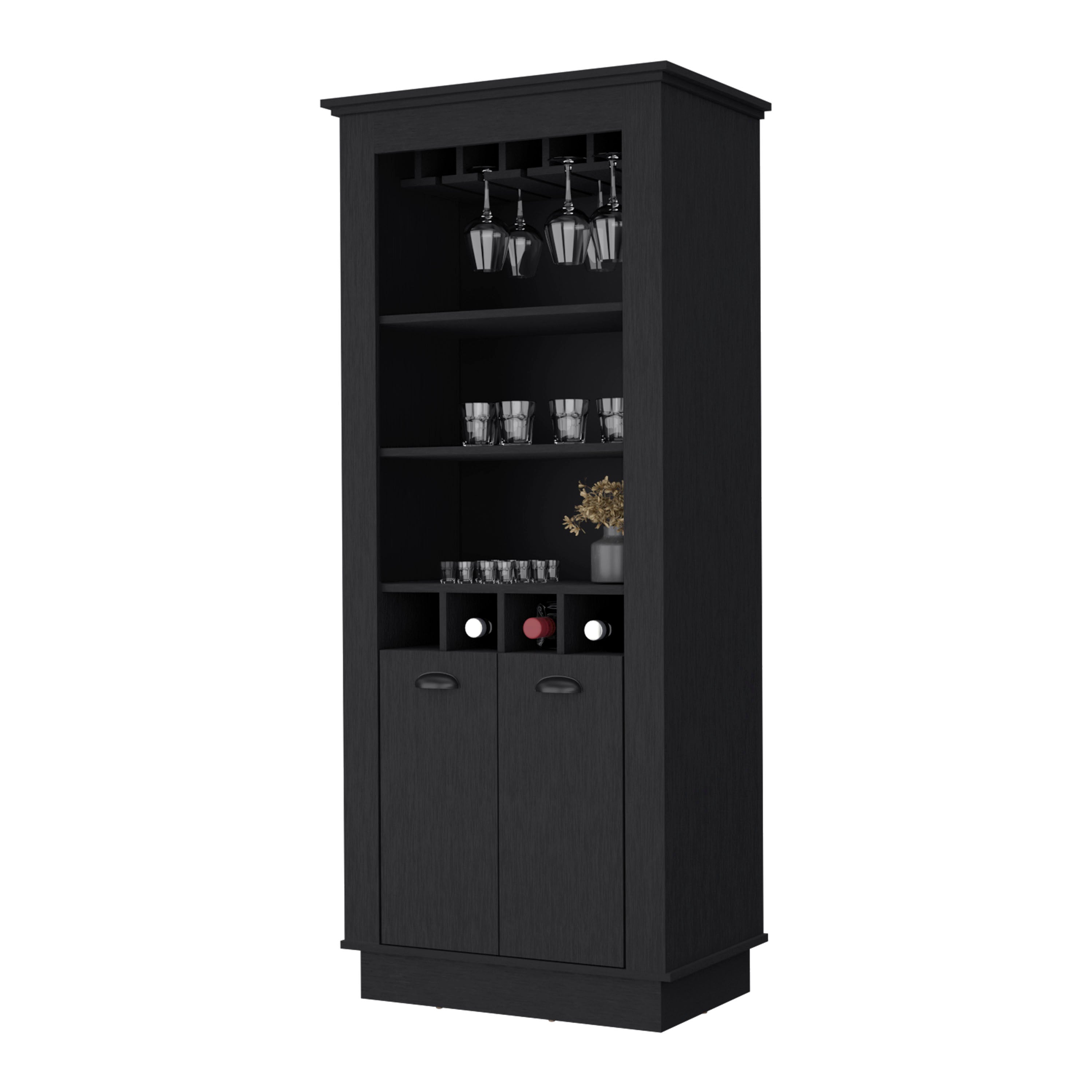 Tyler Black 4-Built In Wine Rack Bar Cabinet