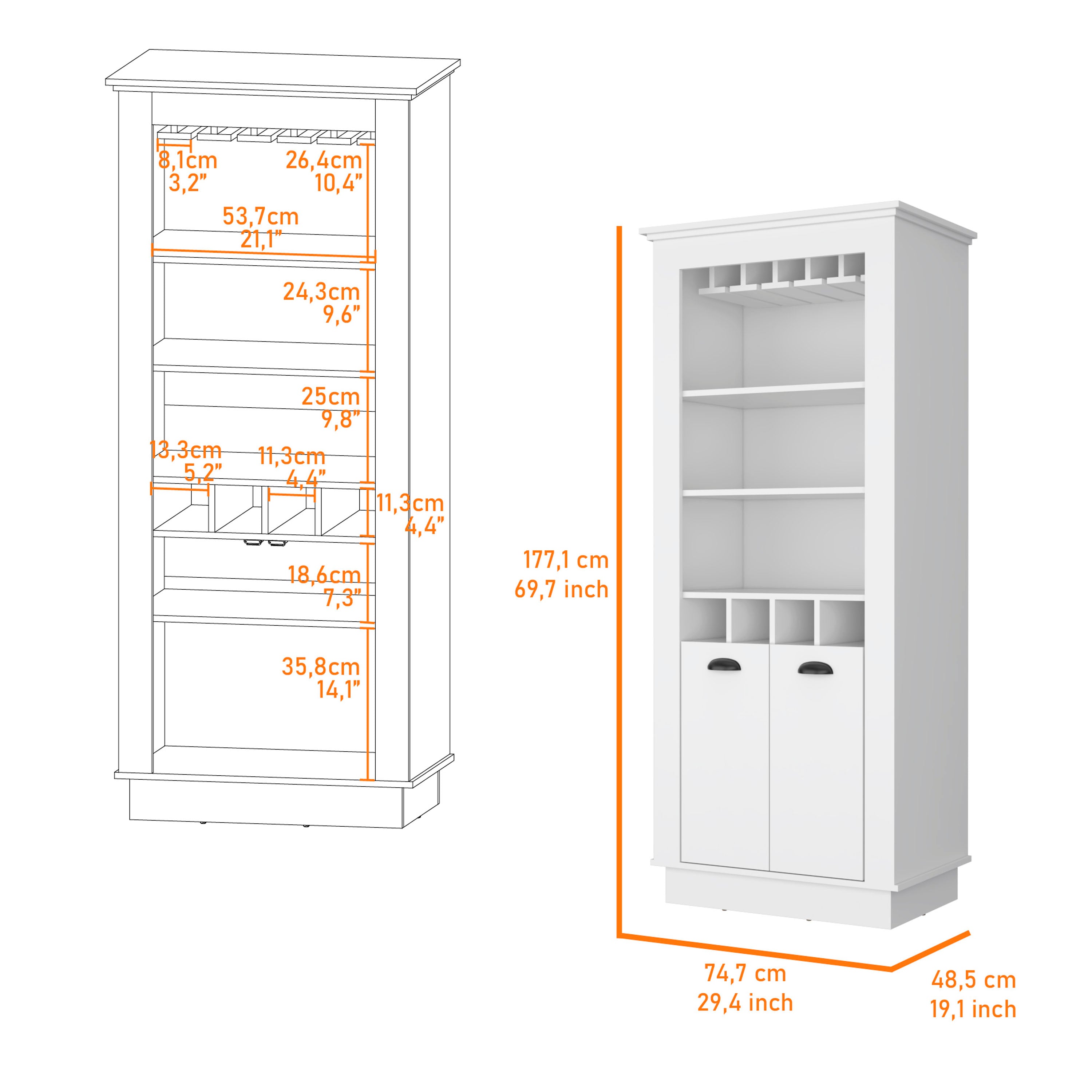 White 4-Built In Wine Rack Bar Cabinet