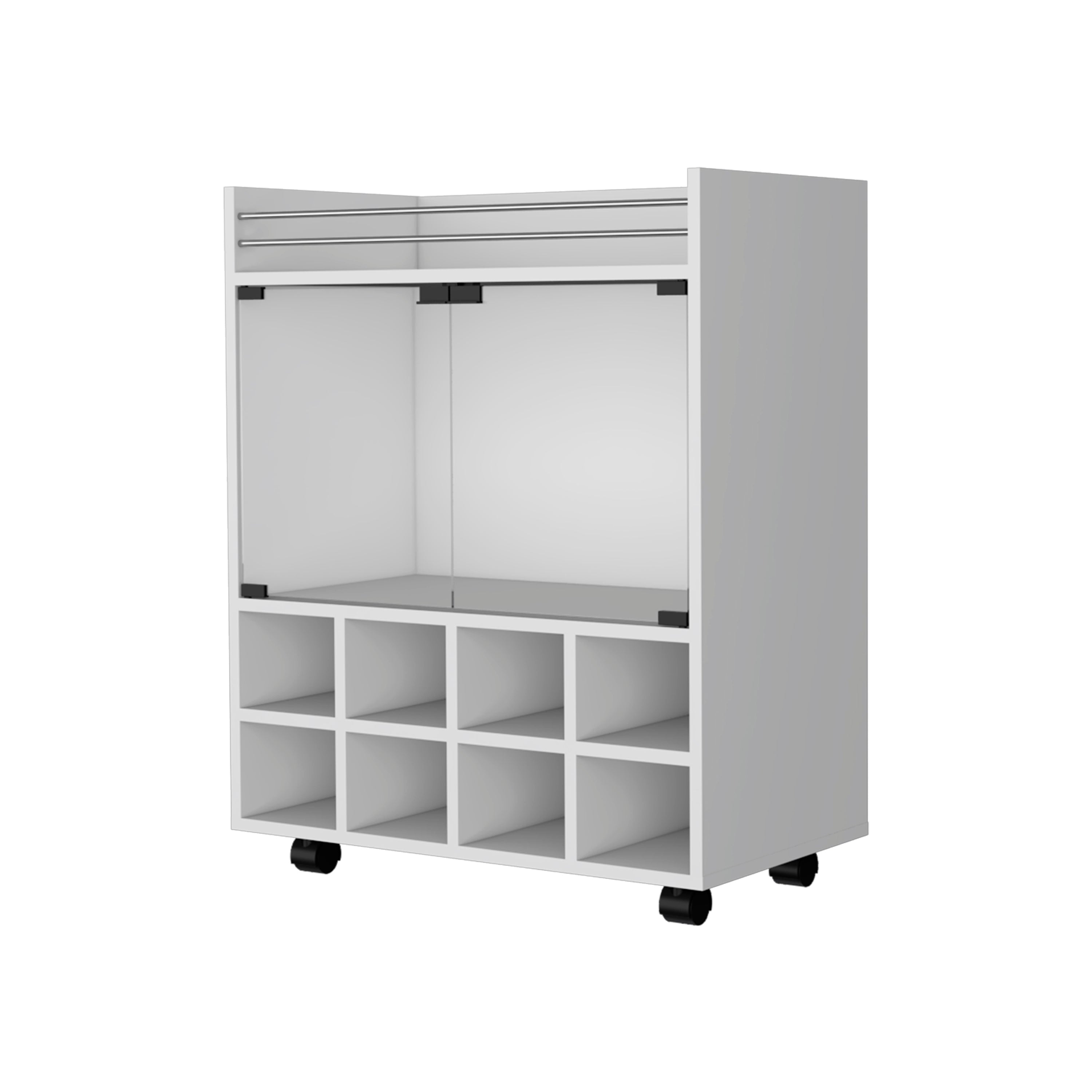 White 8-Bottle Rack Bar Cart