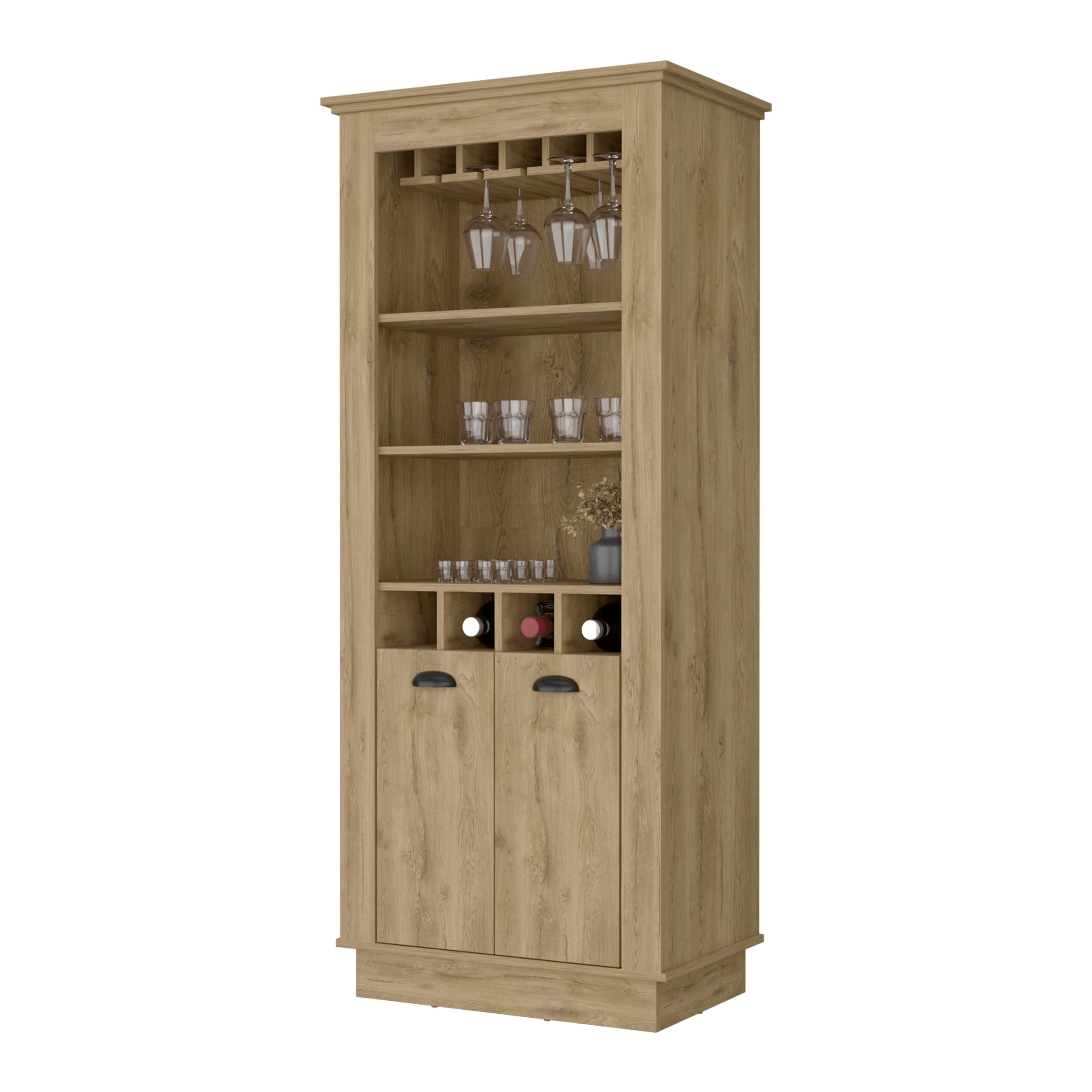 Macadamia 4-Built In Wine Rack Bar Cabinet