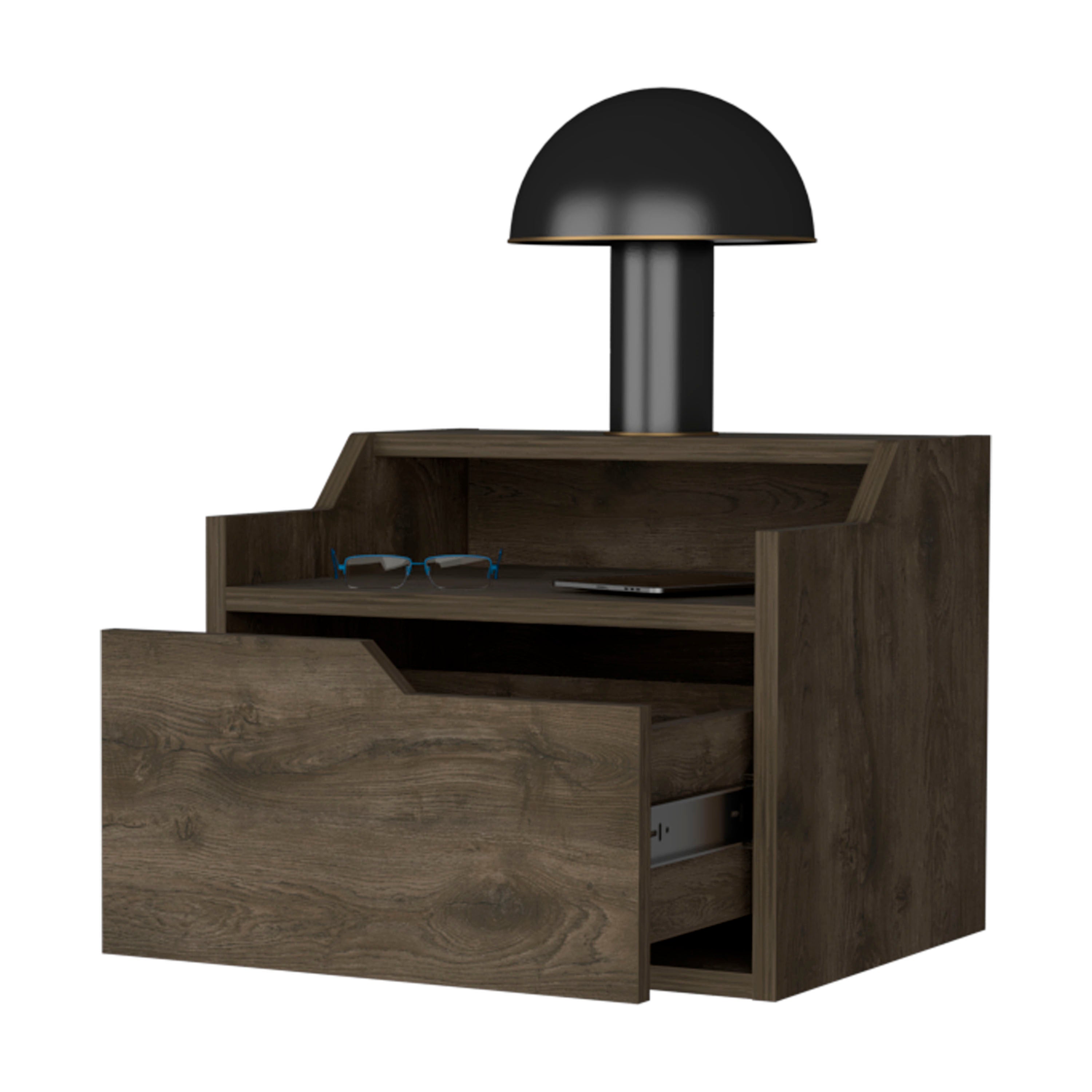 Dark Brown Dual-Shelf Display Floating Nightstand