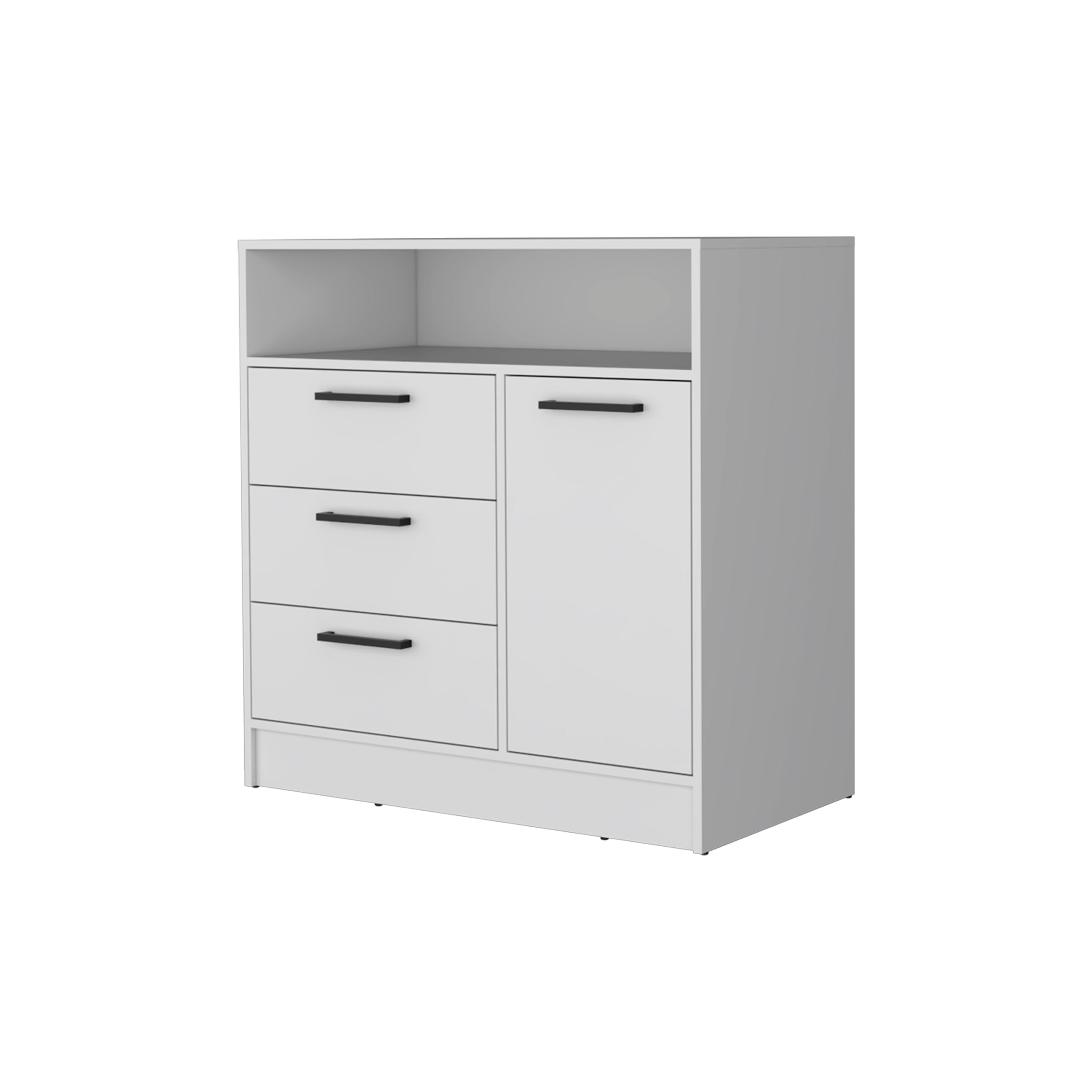 White Open Storage Shelf 3 Drawer Dresser