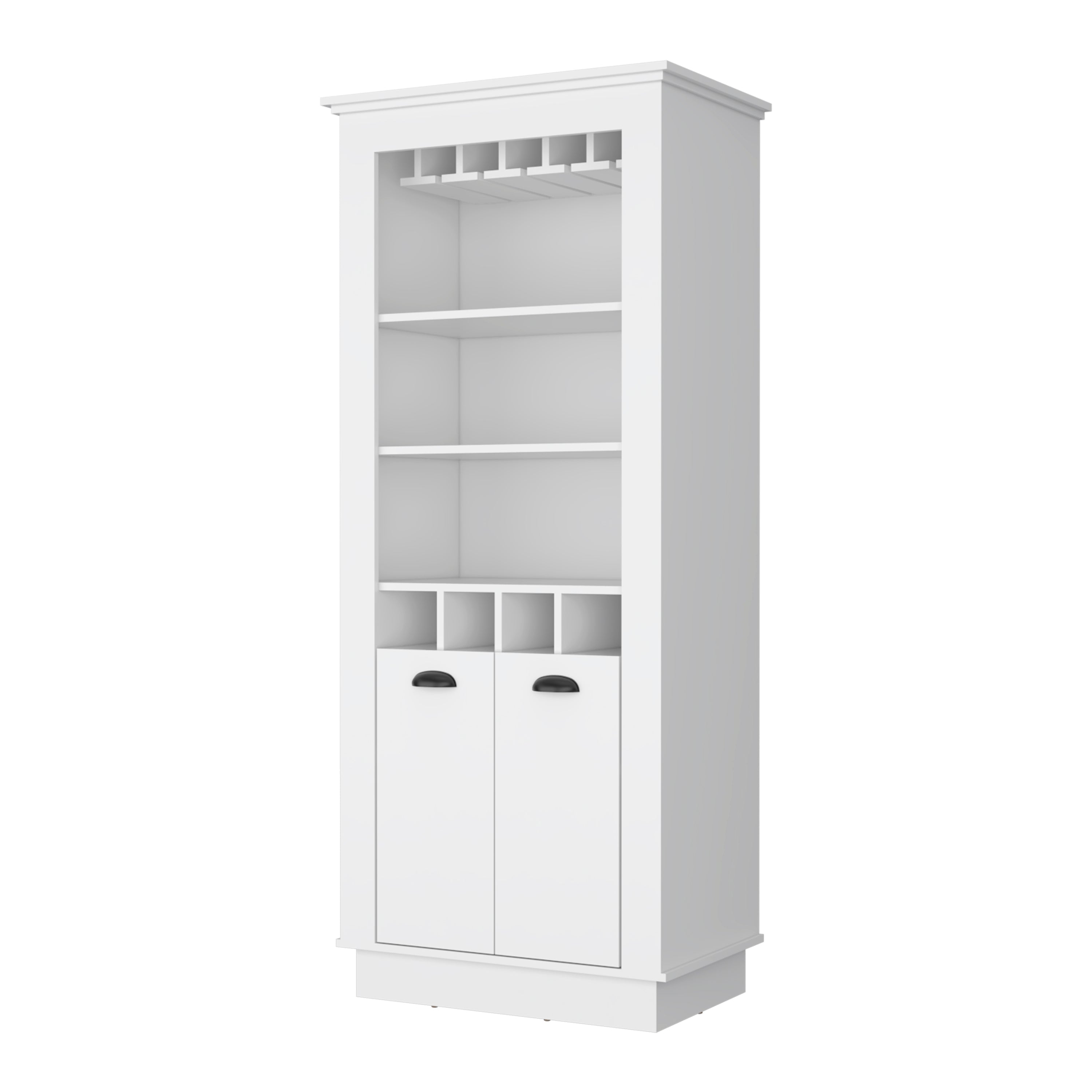 White 4-Built In Wine Rack Bar Cabinet