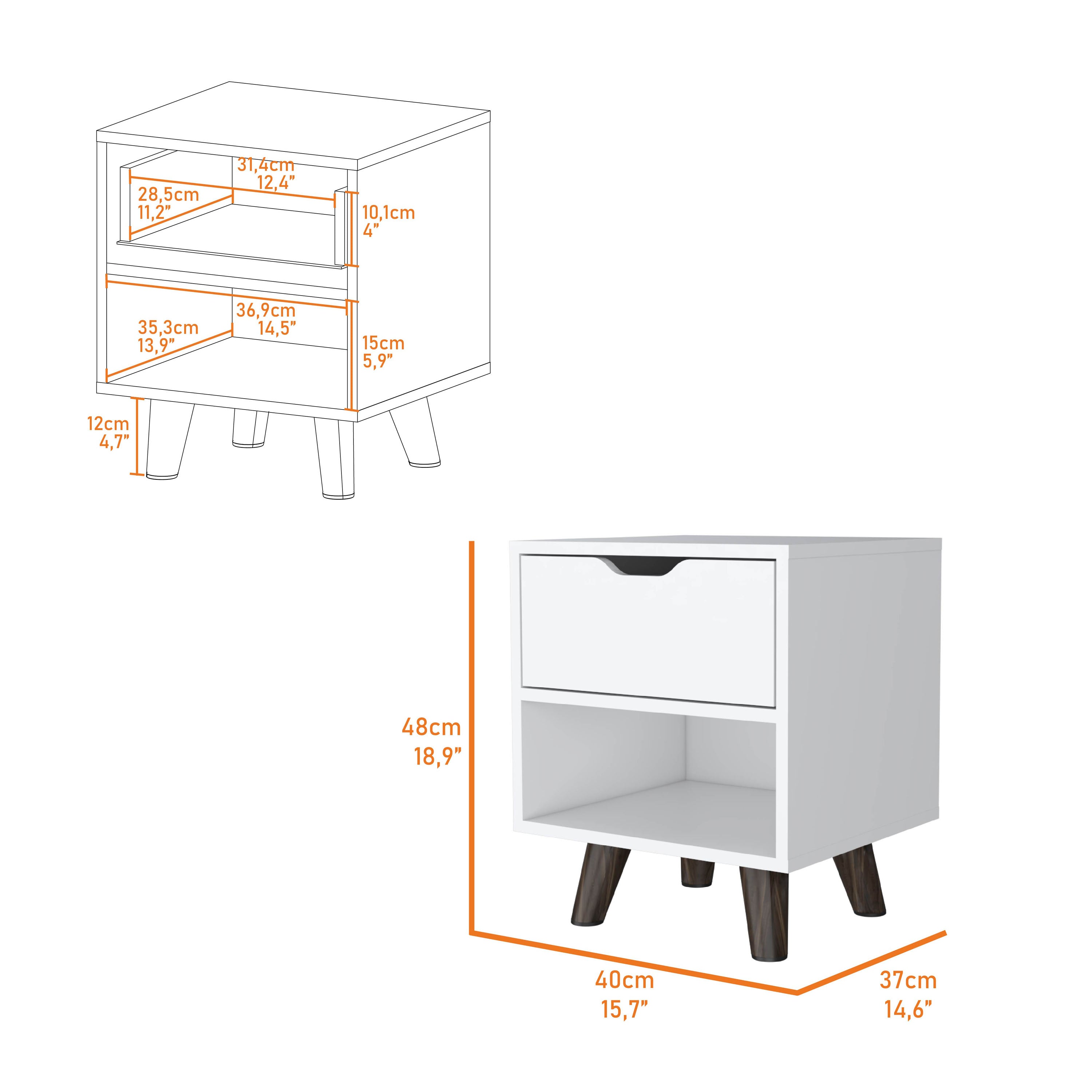 White 1-Open Storage Shelf Nightstand