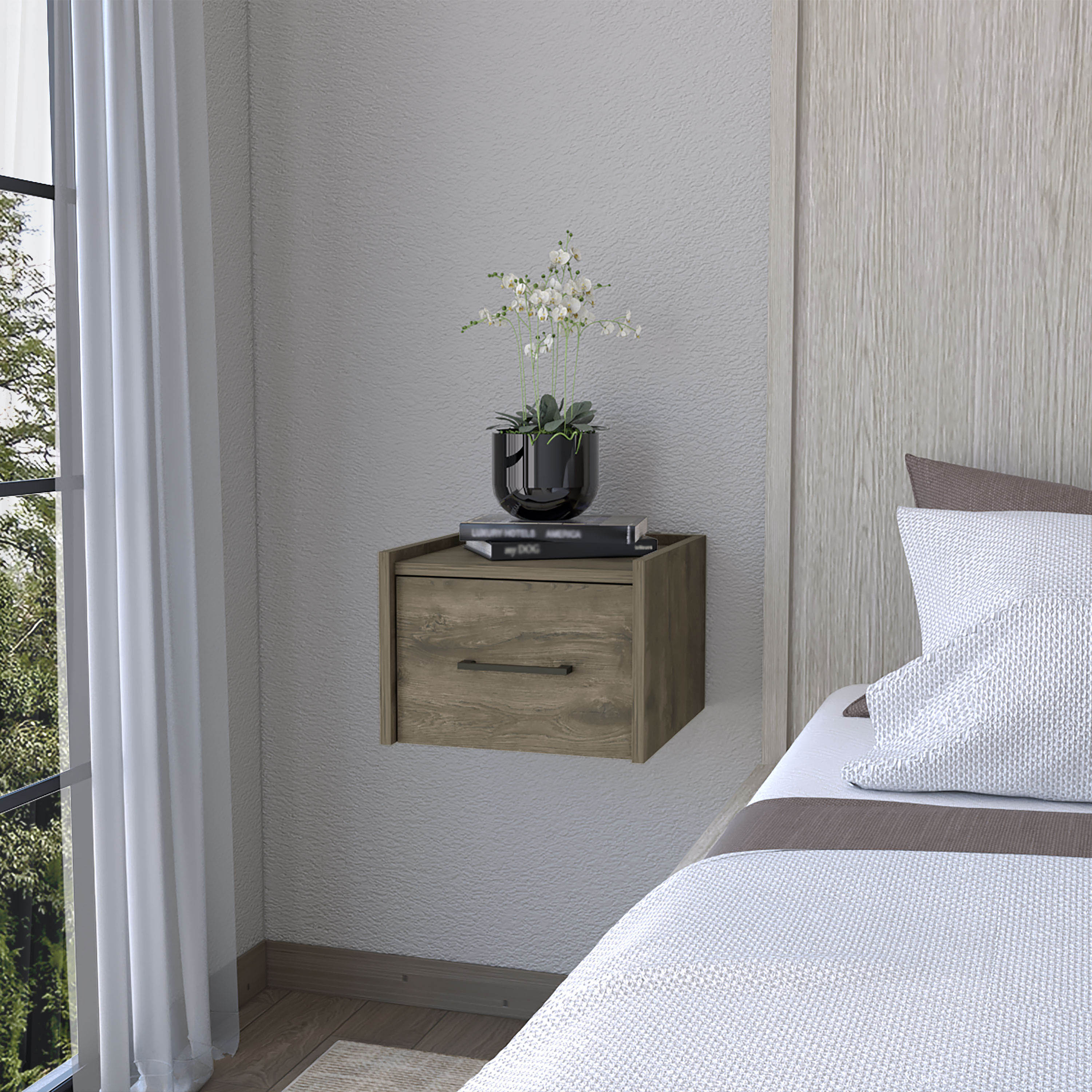 Dark Brown Wall-Mounted Floating Nightstand