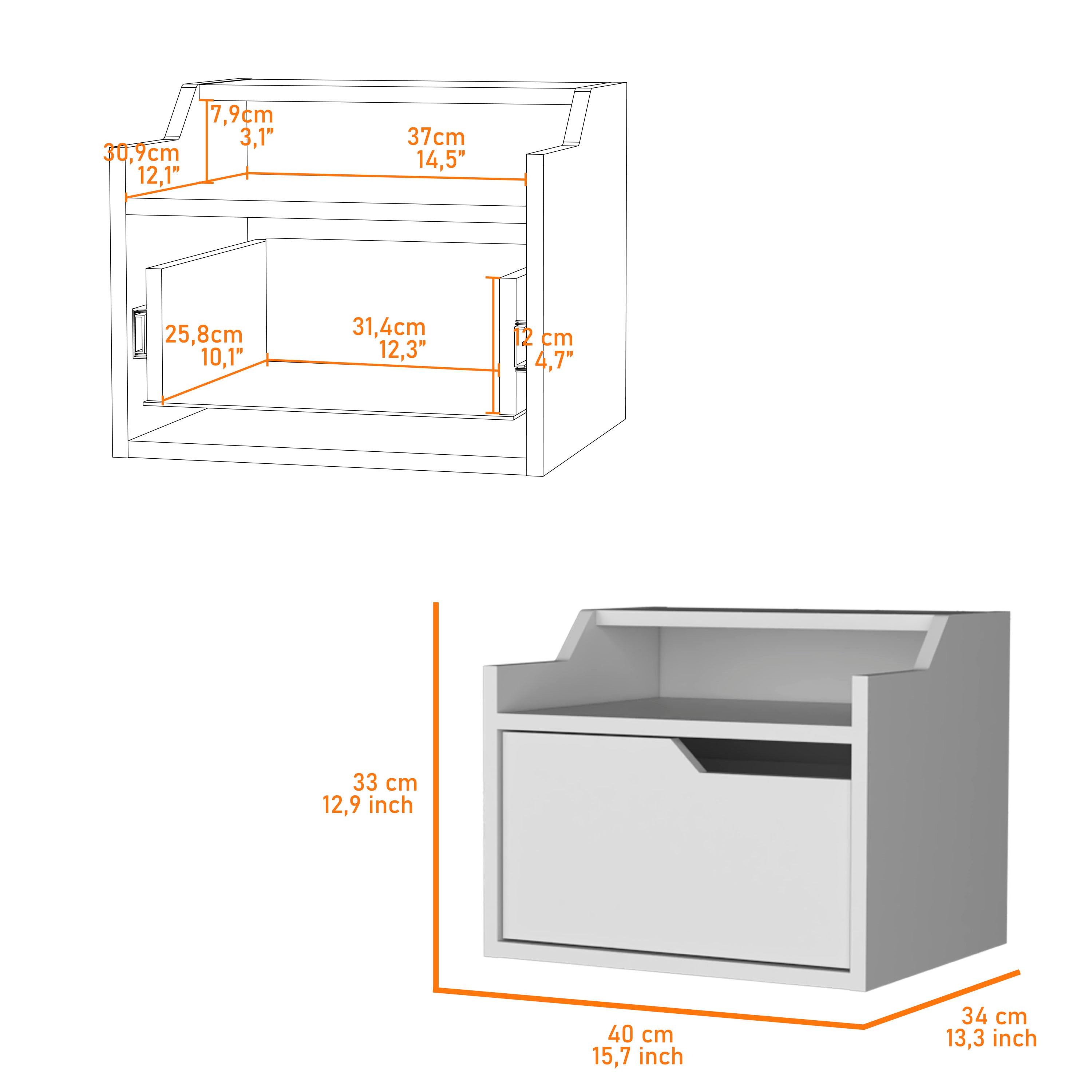 White Dual-Shelf Display Nightstand