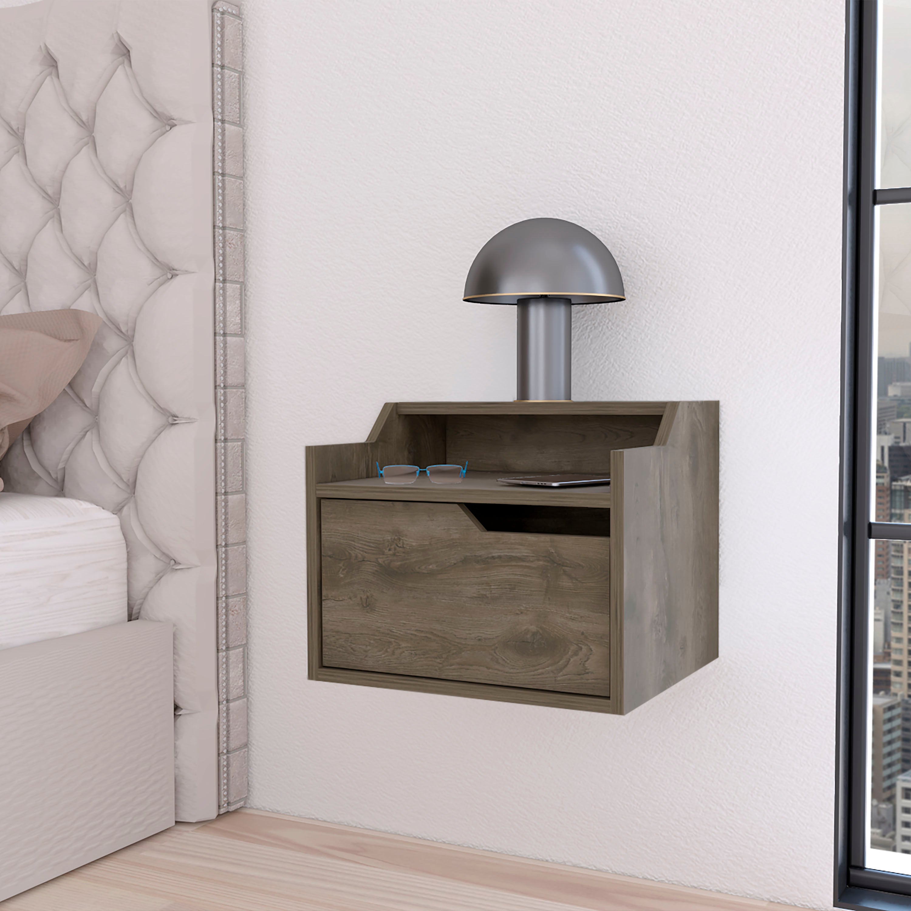 Dark Brown Dual-Shelf Display Floating Nightstand