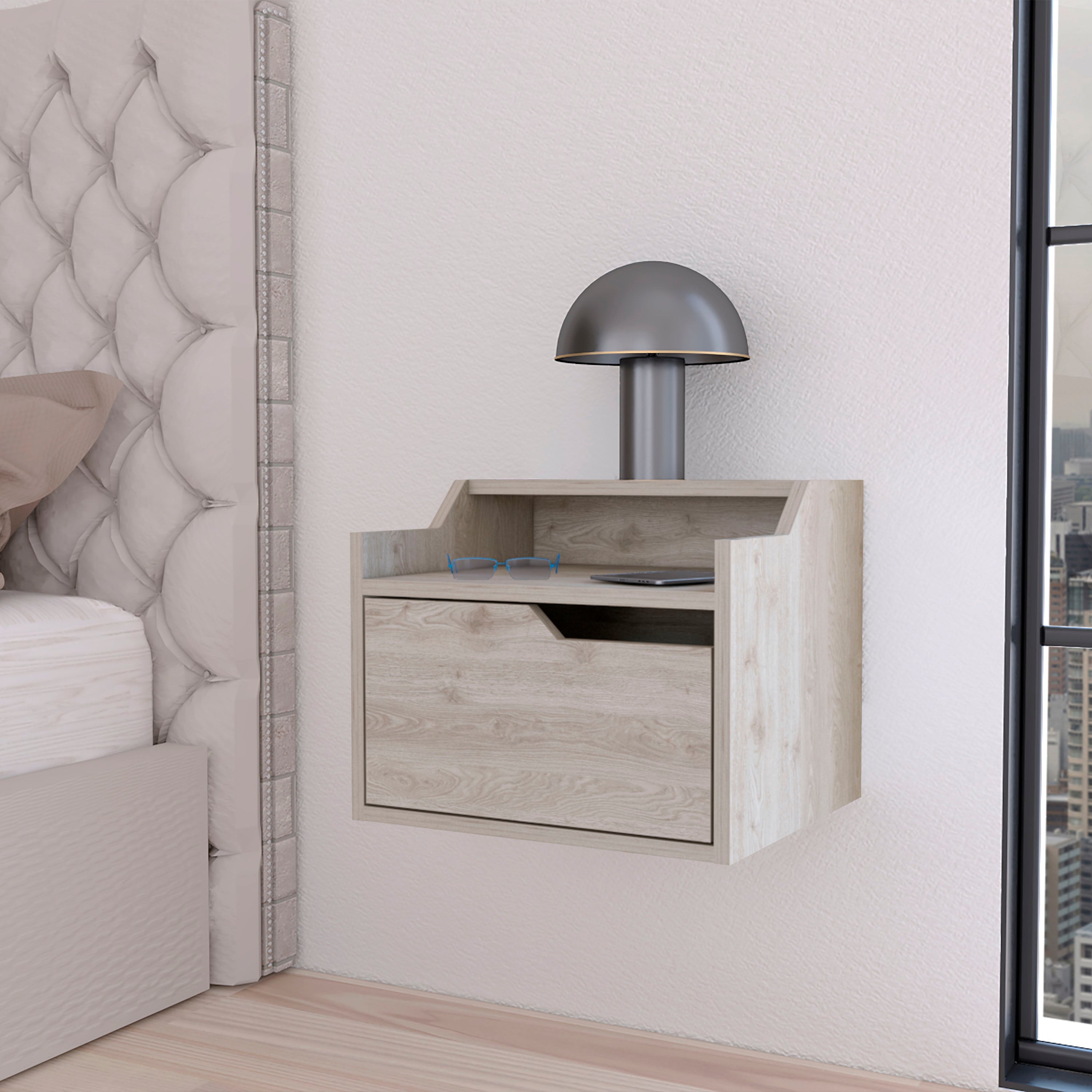 Light Gray Dual-Shelf Display Nightstand