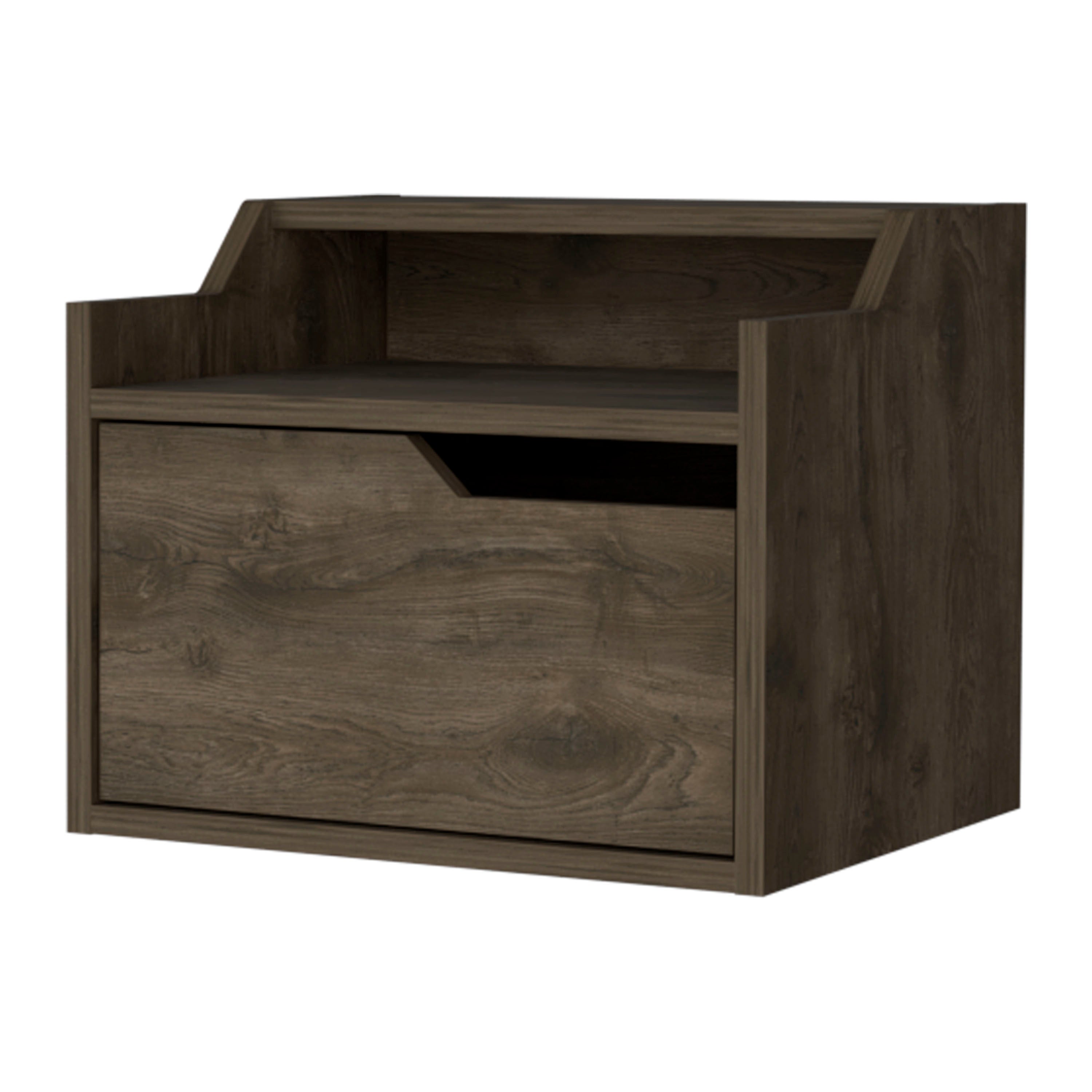 Dark Brown Dual-Shelf Display Floating Nightstand