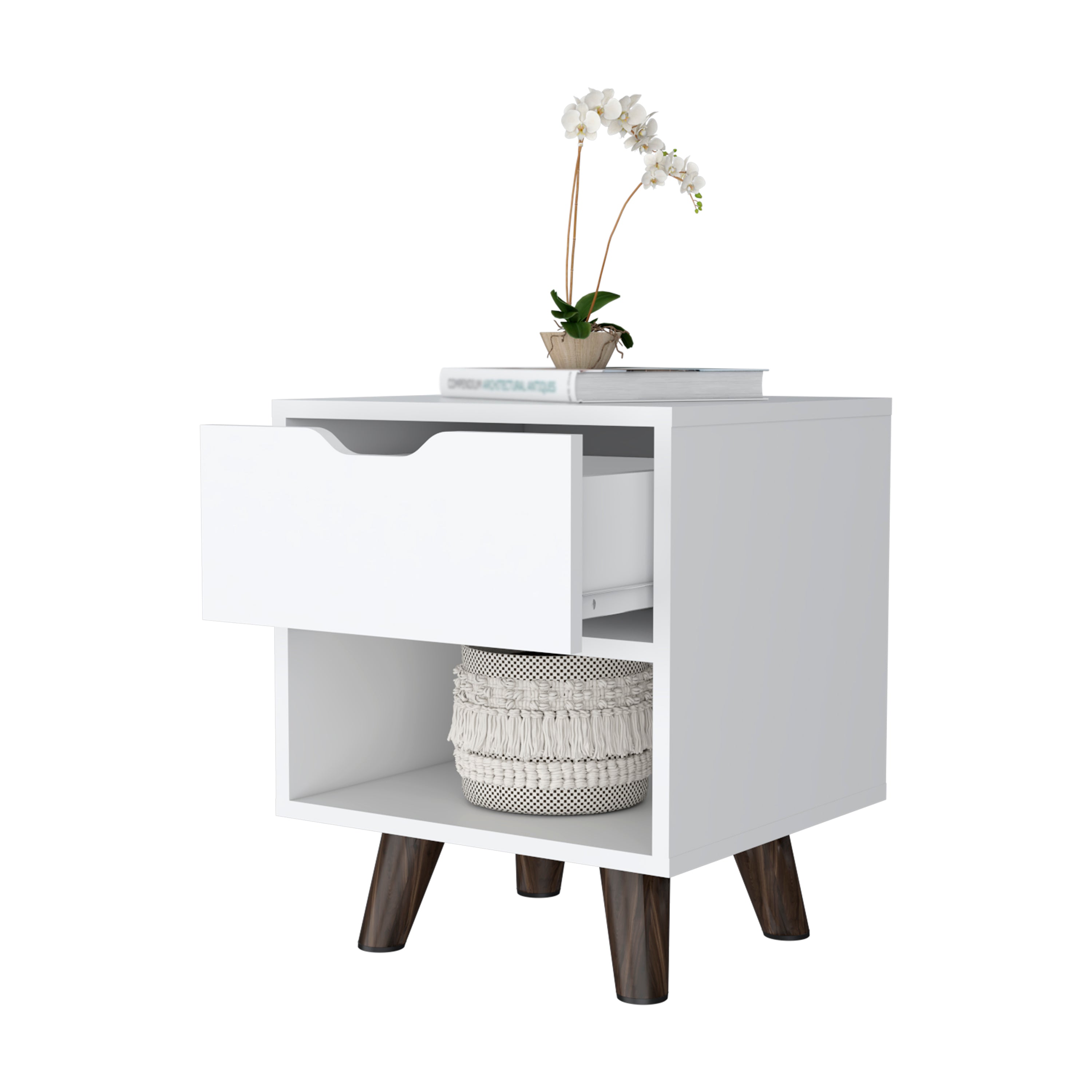 White 1-Open Storage Shelf Nightstand