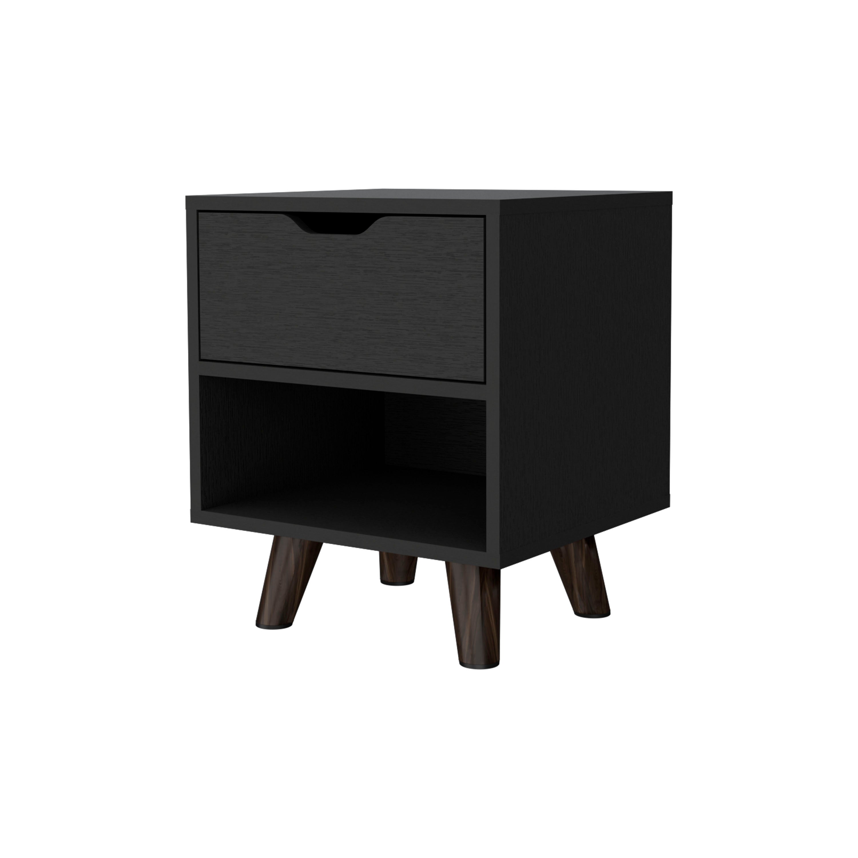 Black 1-Open Storage Shelf Nightstand