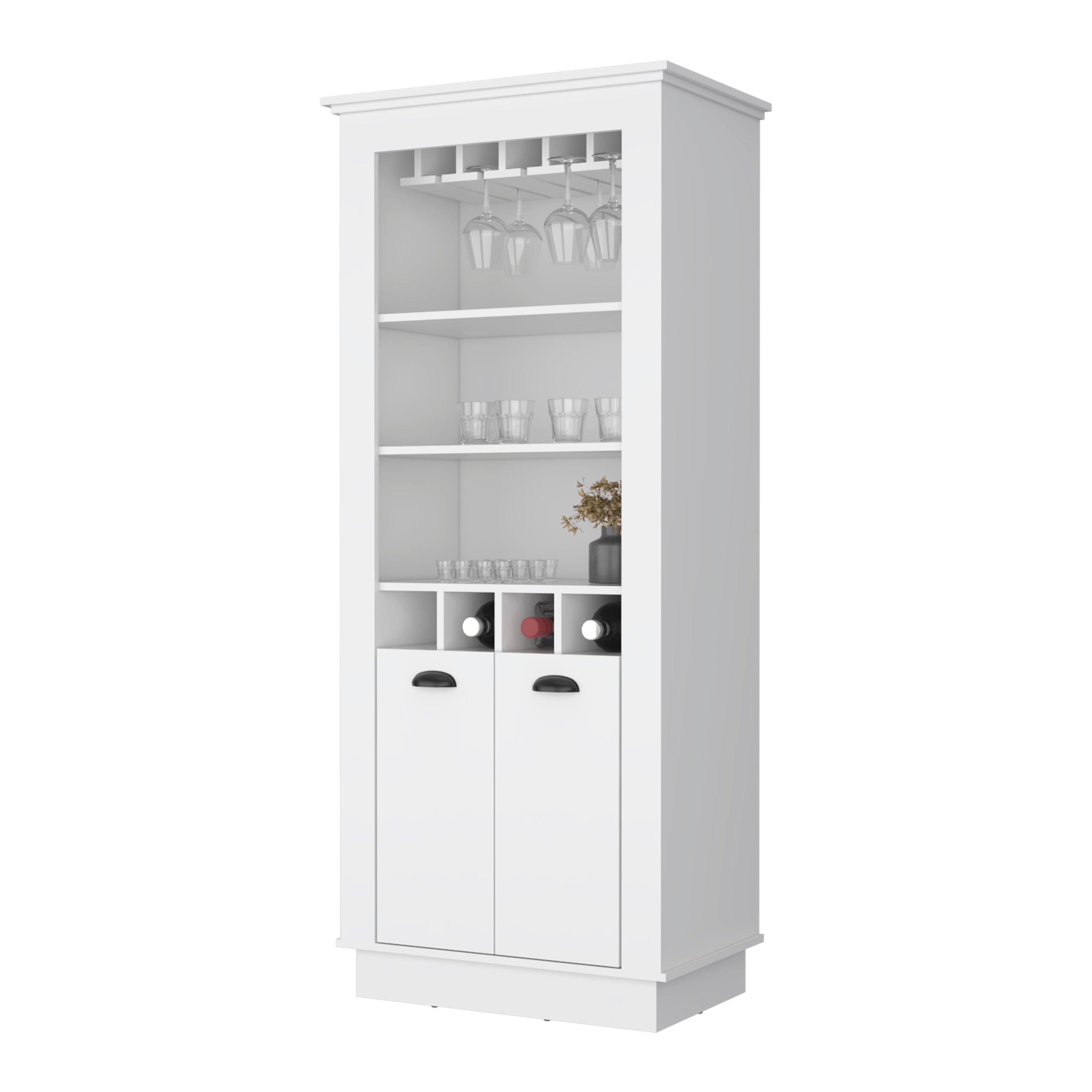 White 4-Built In Wine Rack Bar Cabinet