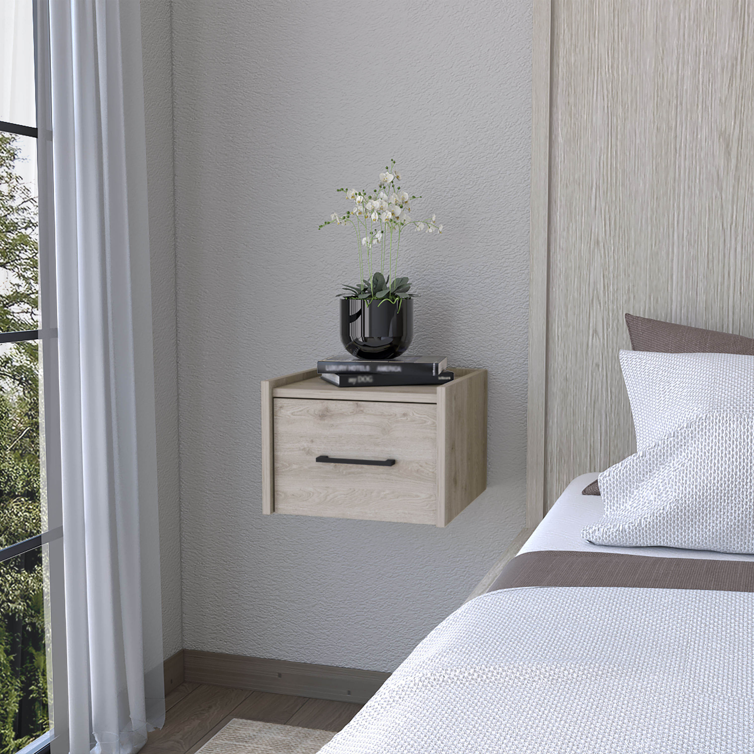 Light Gray Wall-Mounted Floating Nightstand