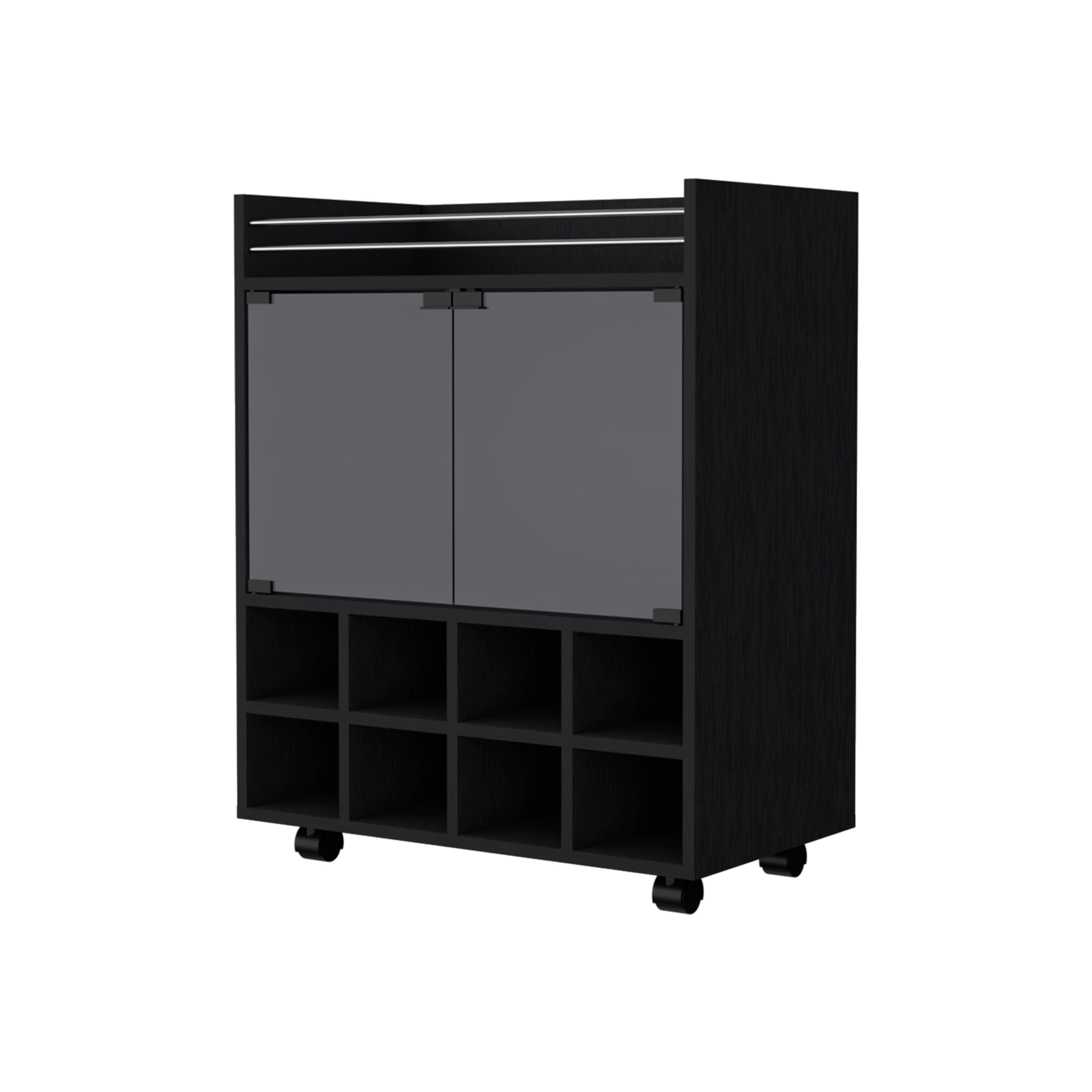 Bradley Black 8-Bottle Rack Bar Cart