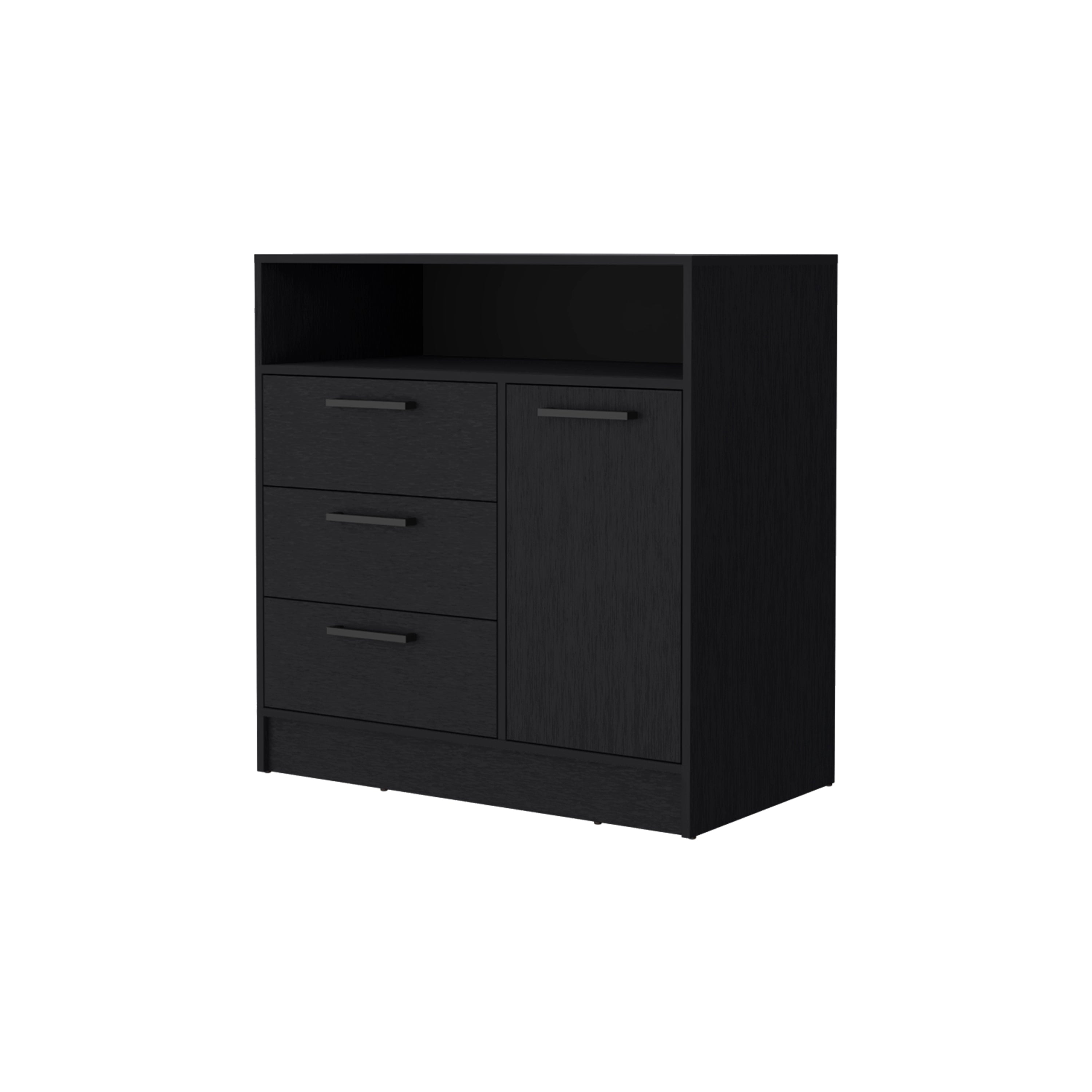 Black Open Storage Shelf 3 Drawer Dresser