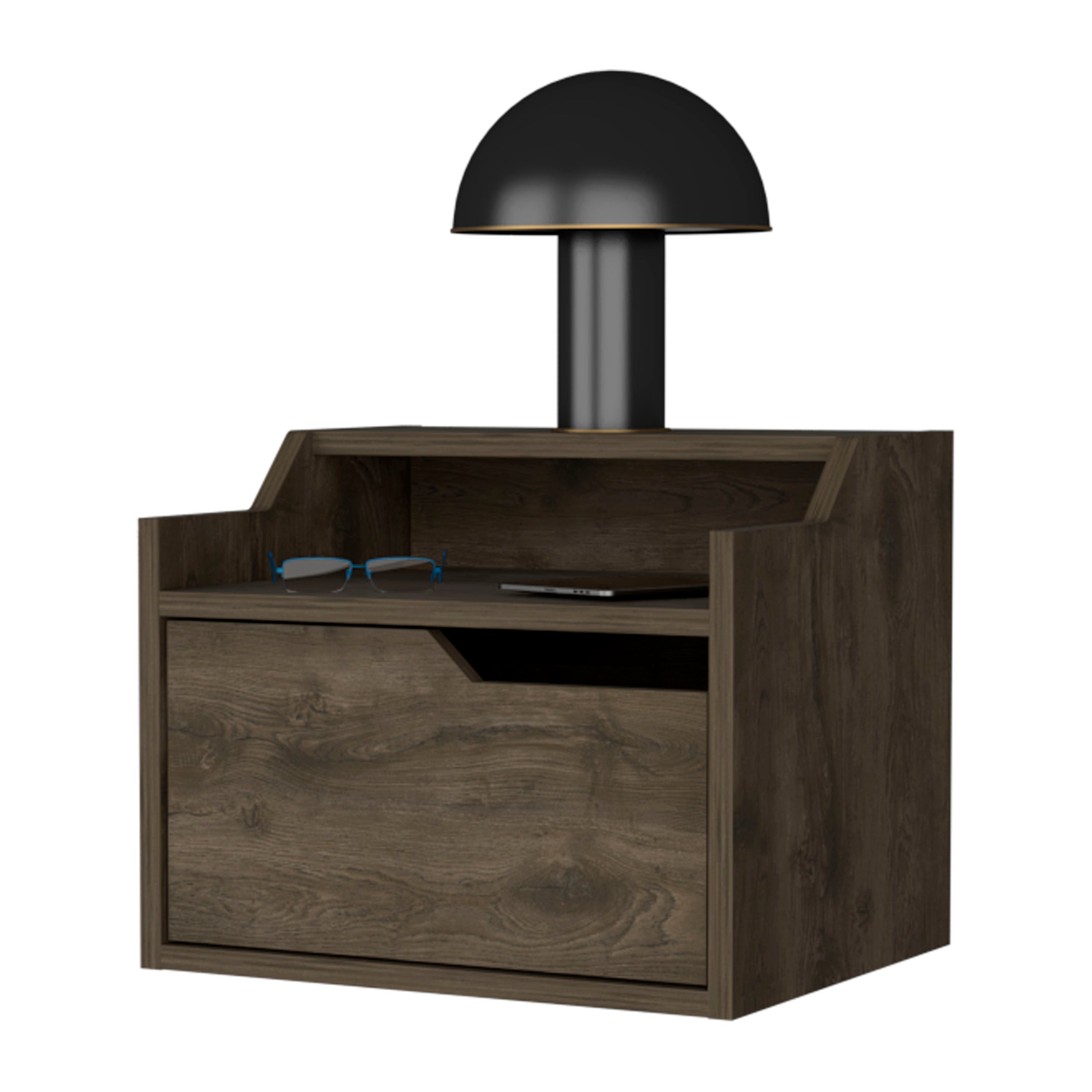 Dark Brown Dual-Shelf Display Floating Nightstand