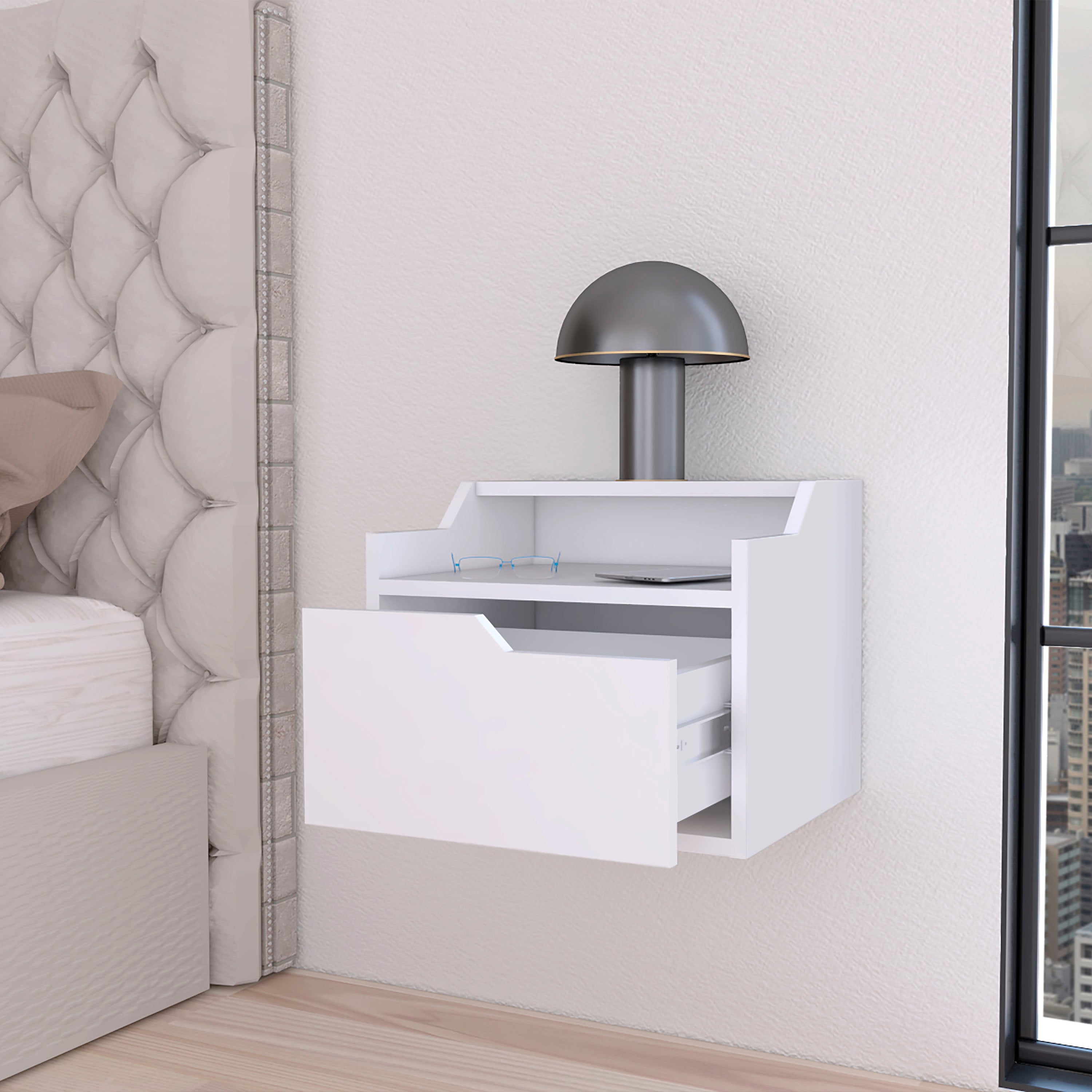 White Dual-Shelf Display Nightstand