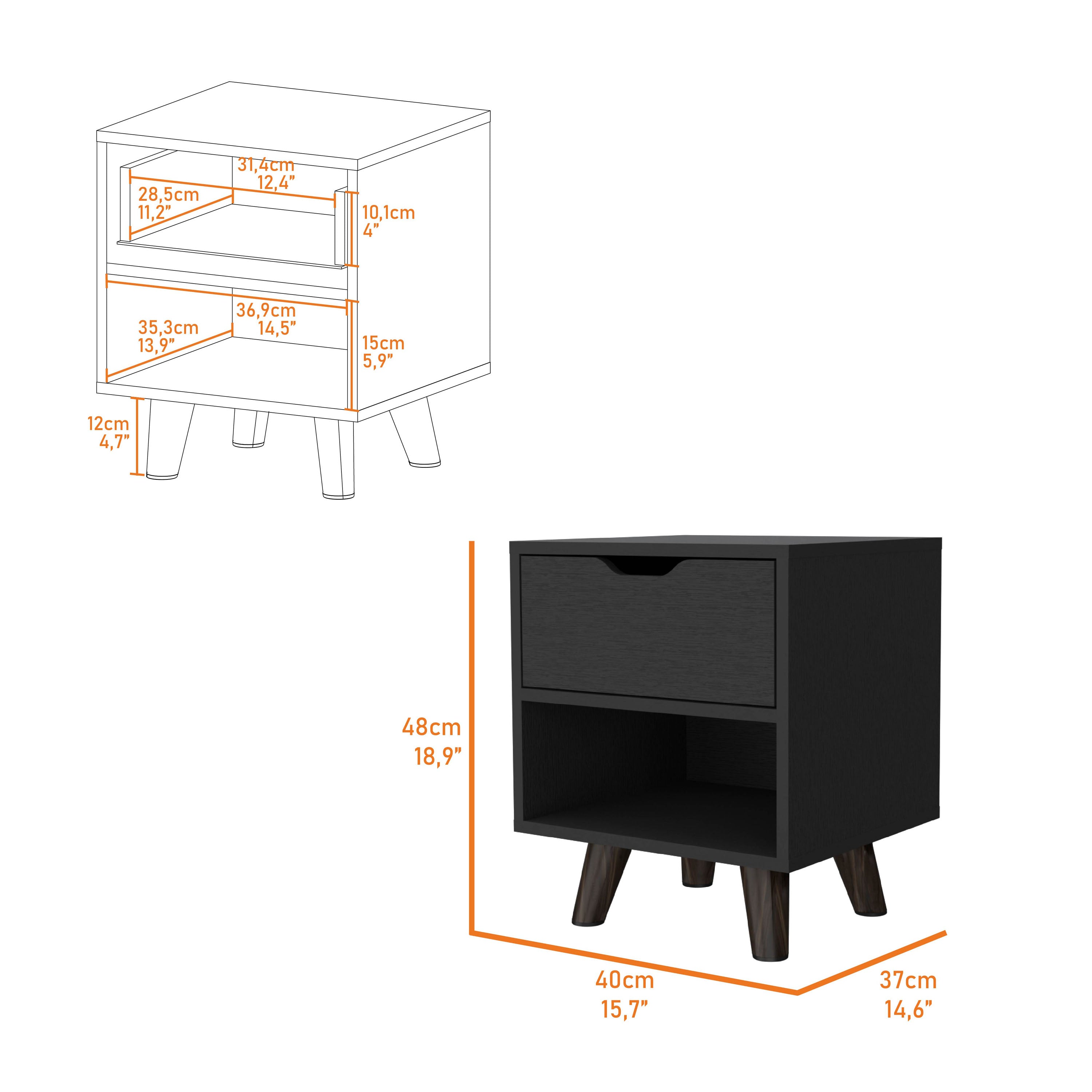 Black 1-Open Storage Shelf Nightstand