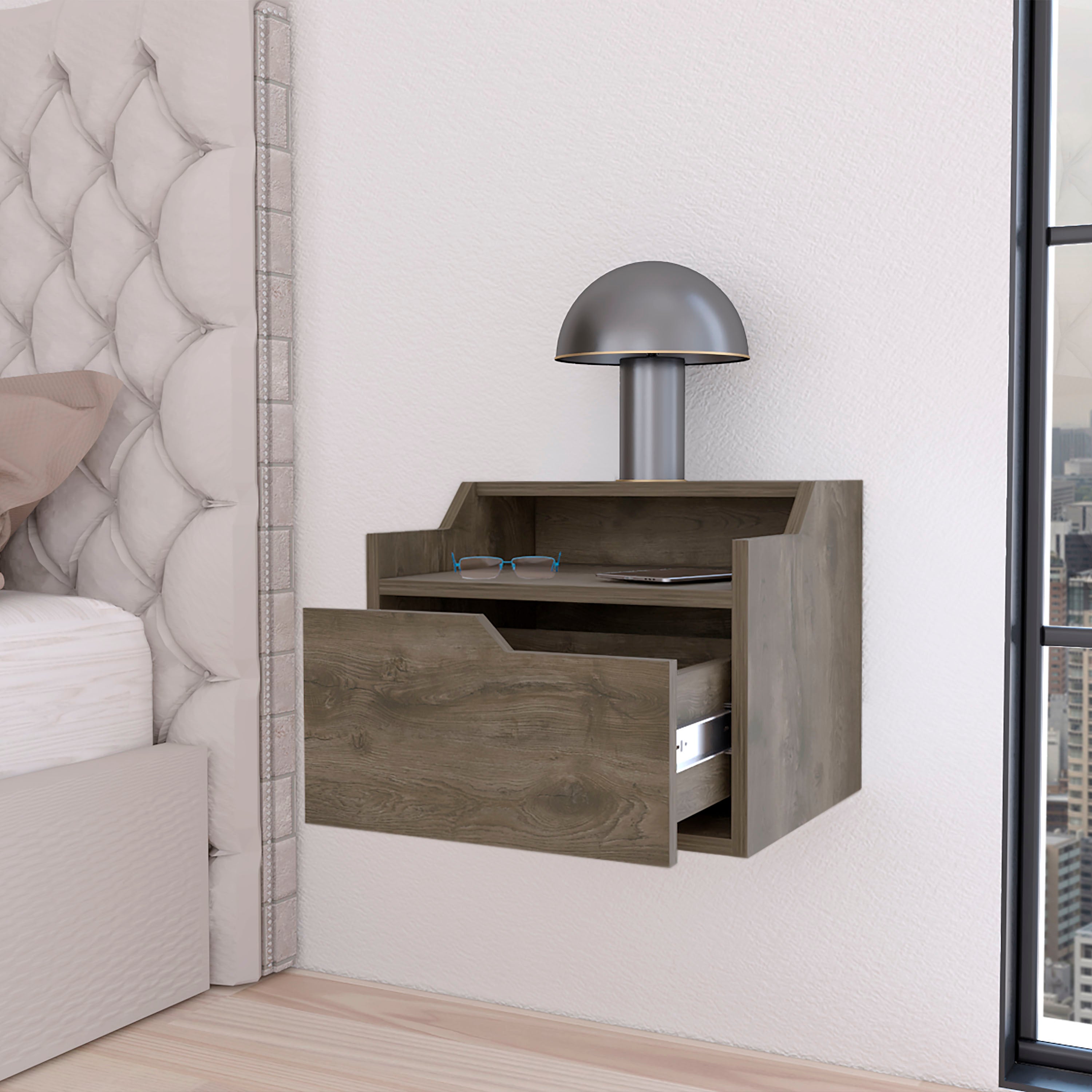 Dark Brown Dual-Shelf Display Floating Nightstand