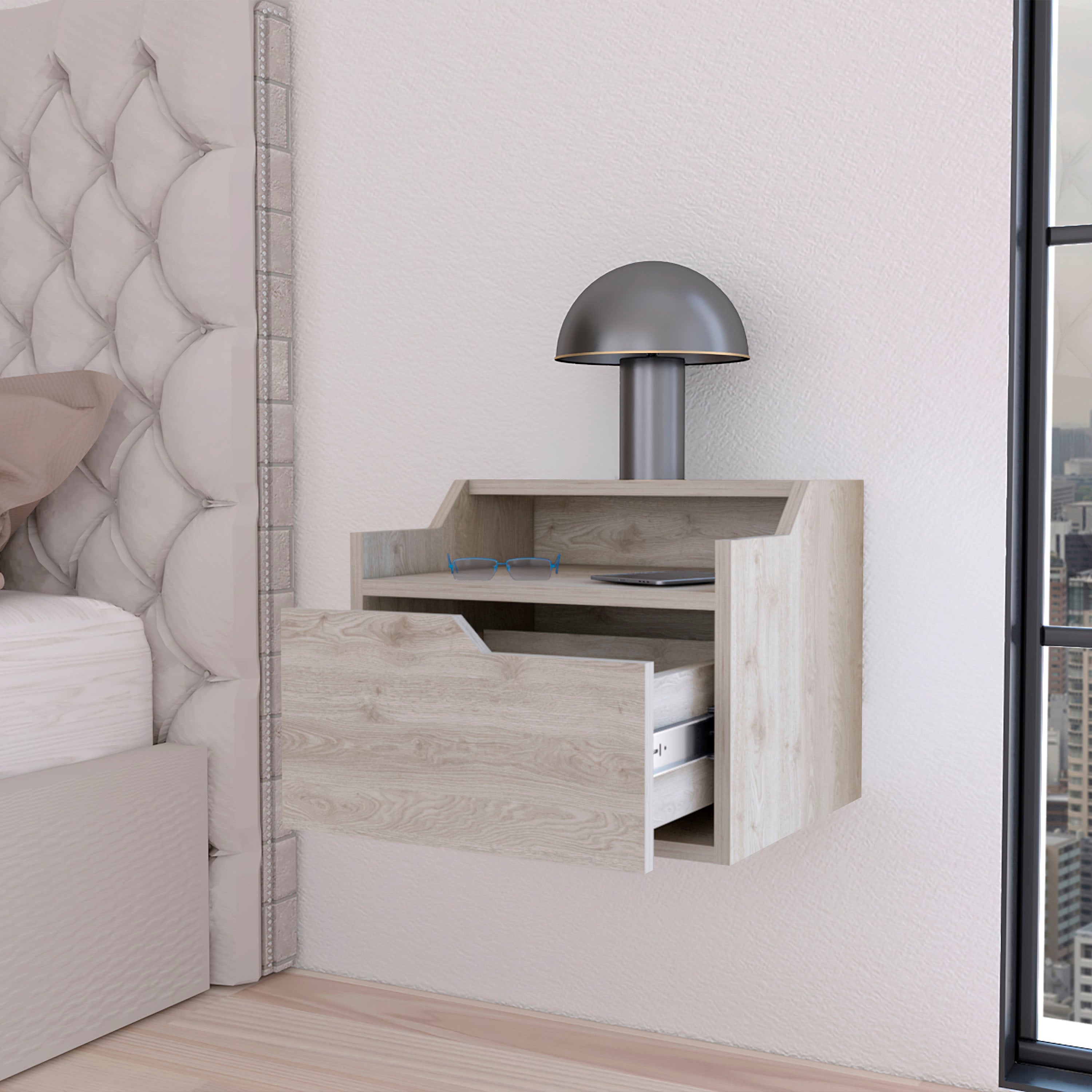 Light Gray Dual-Shelf Display Nightstand