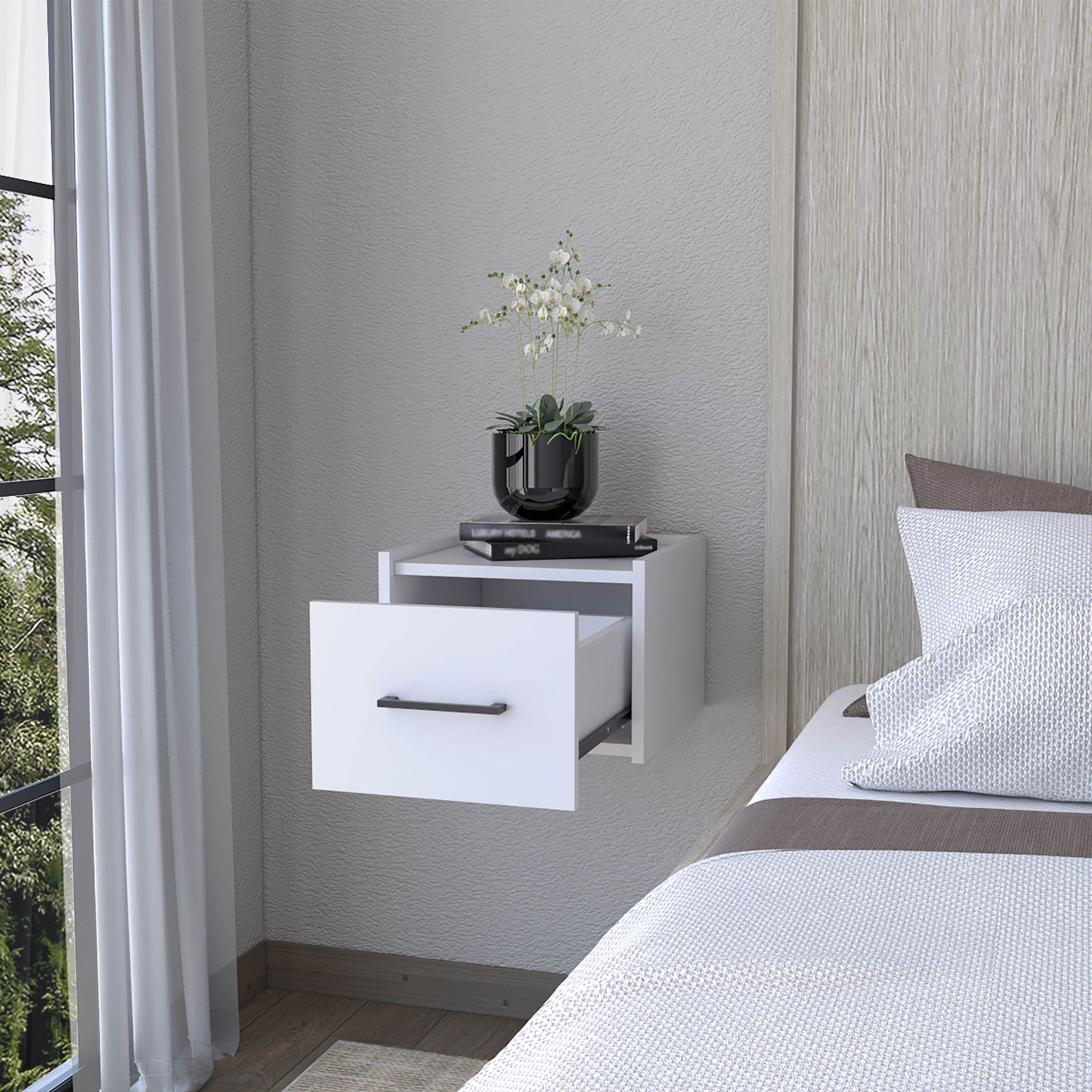 White Wall-Mounted Floating Nightstand