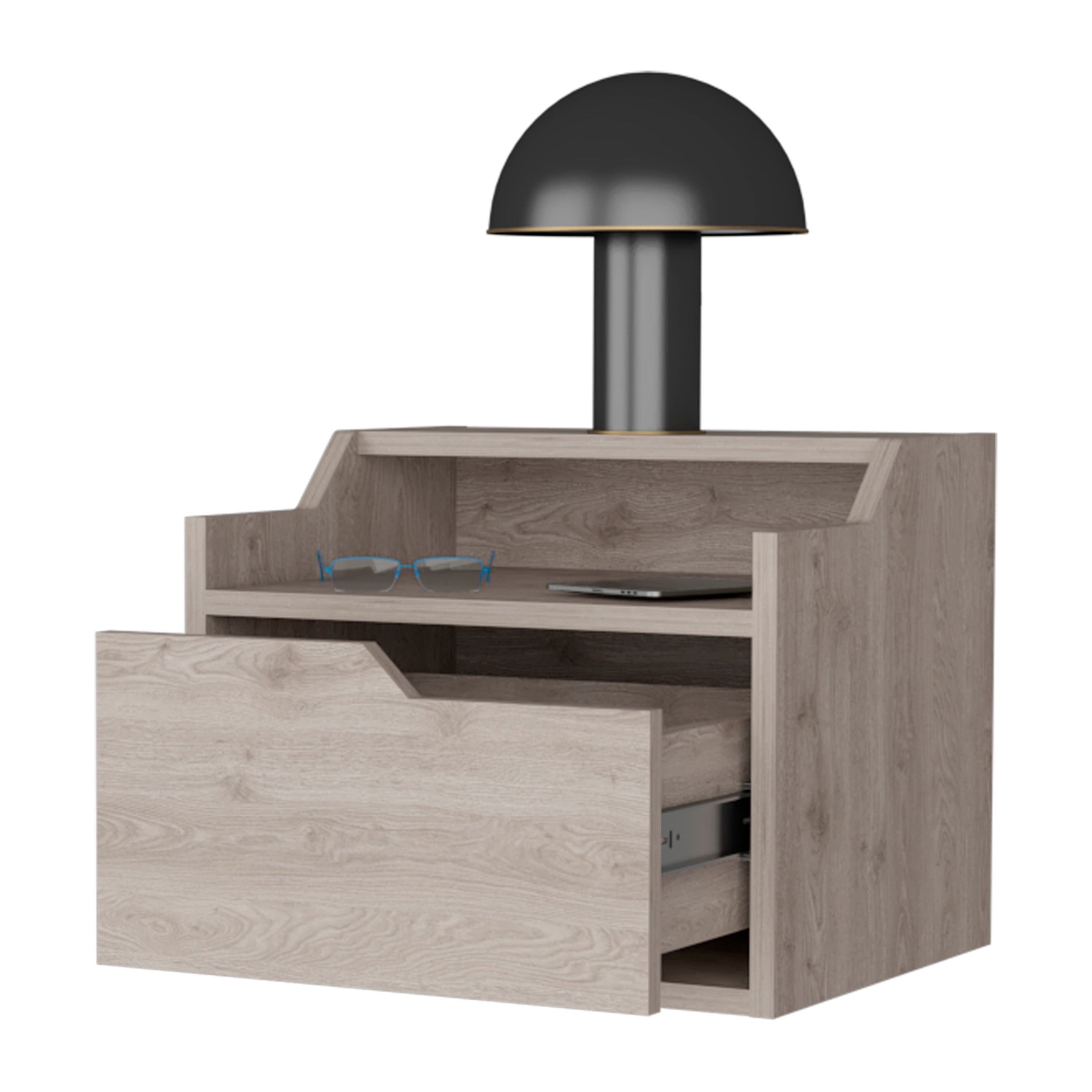 Light Gray Dual-Shelf Display Nightstand