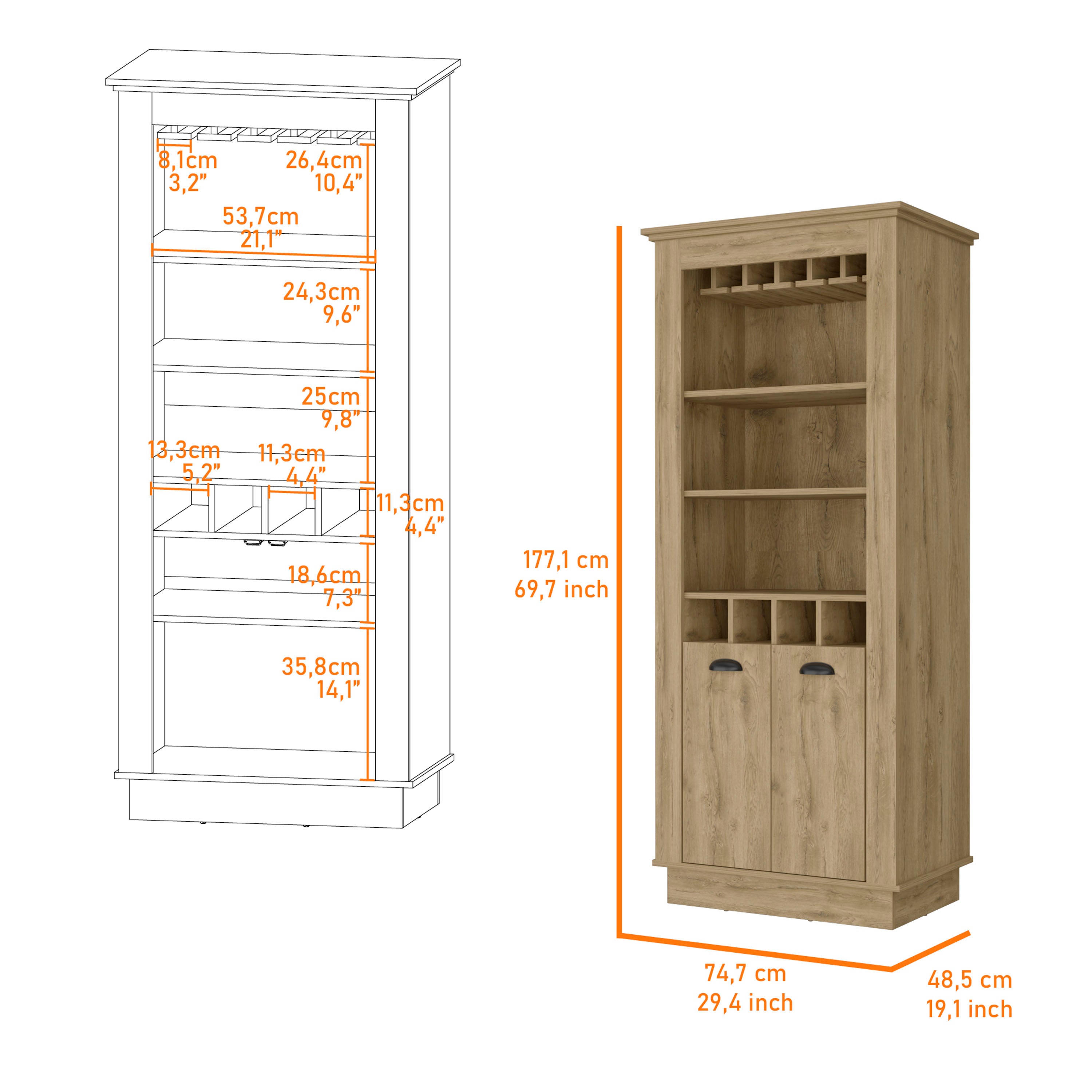 Macadamia 4-Built In Wine Rack Bar Cabinet