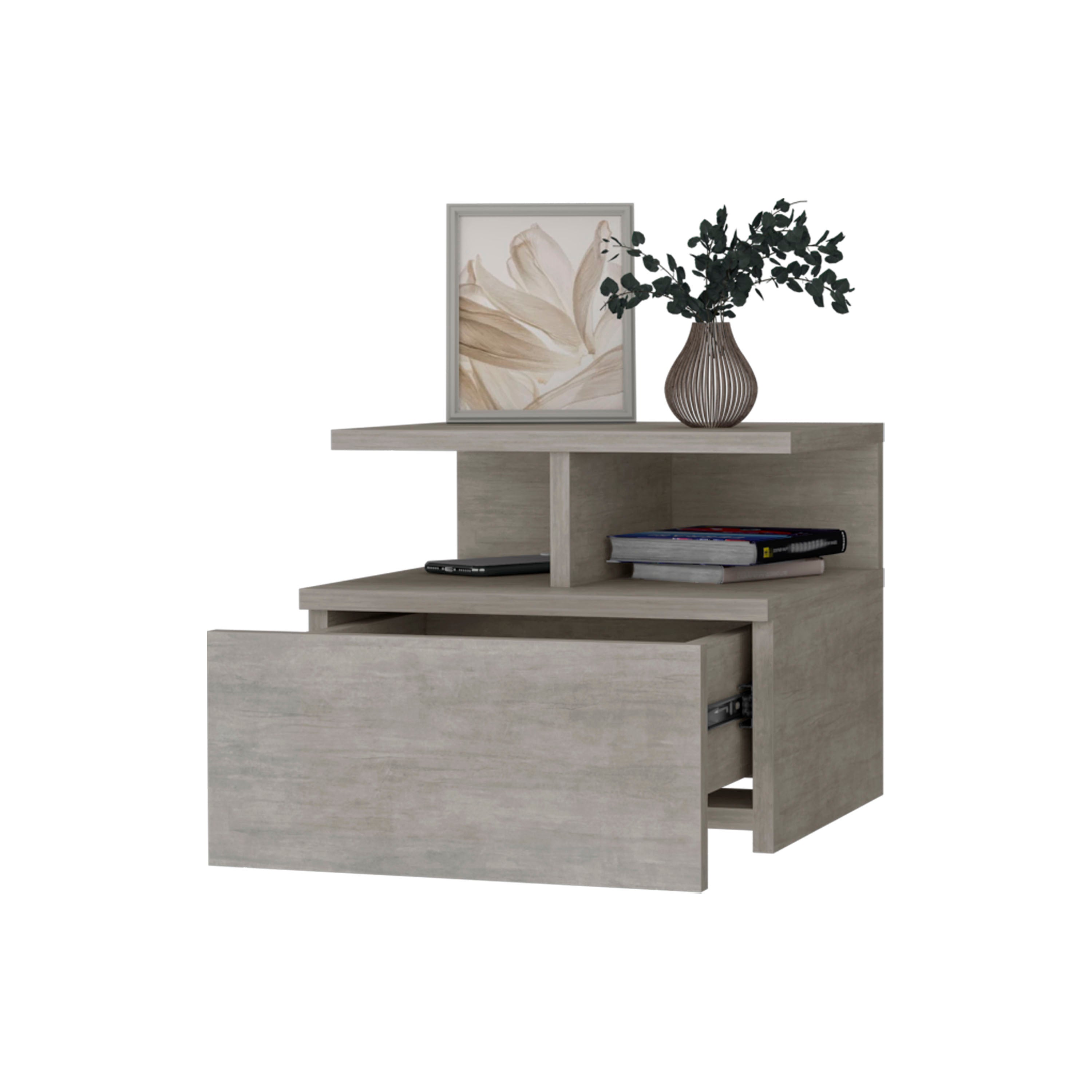 Concrete Gray 2-Tier Shelf Floating Nightstand