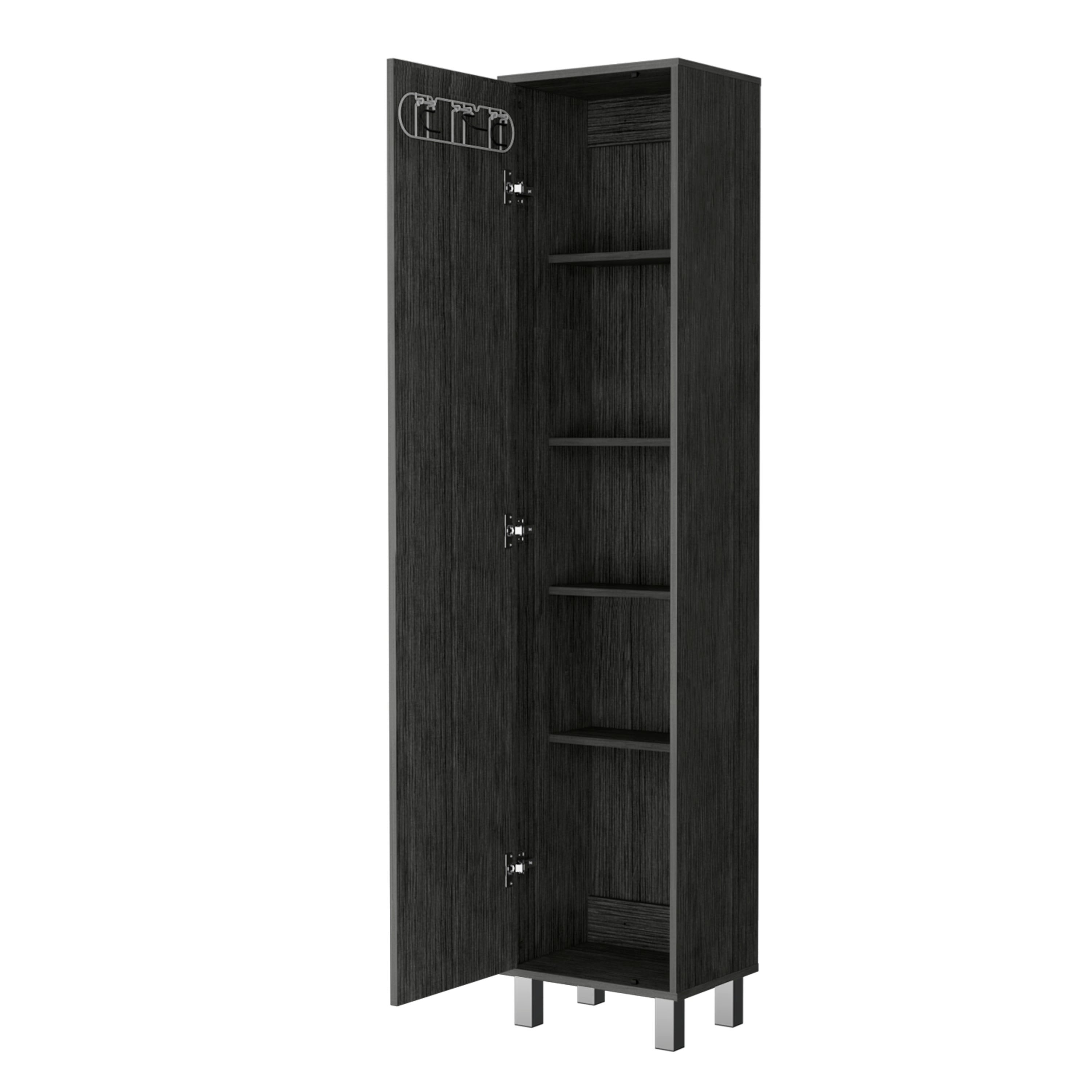 Smokey Oak 3 Broom Hangers Tall Storage Cabinet