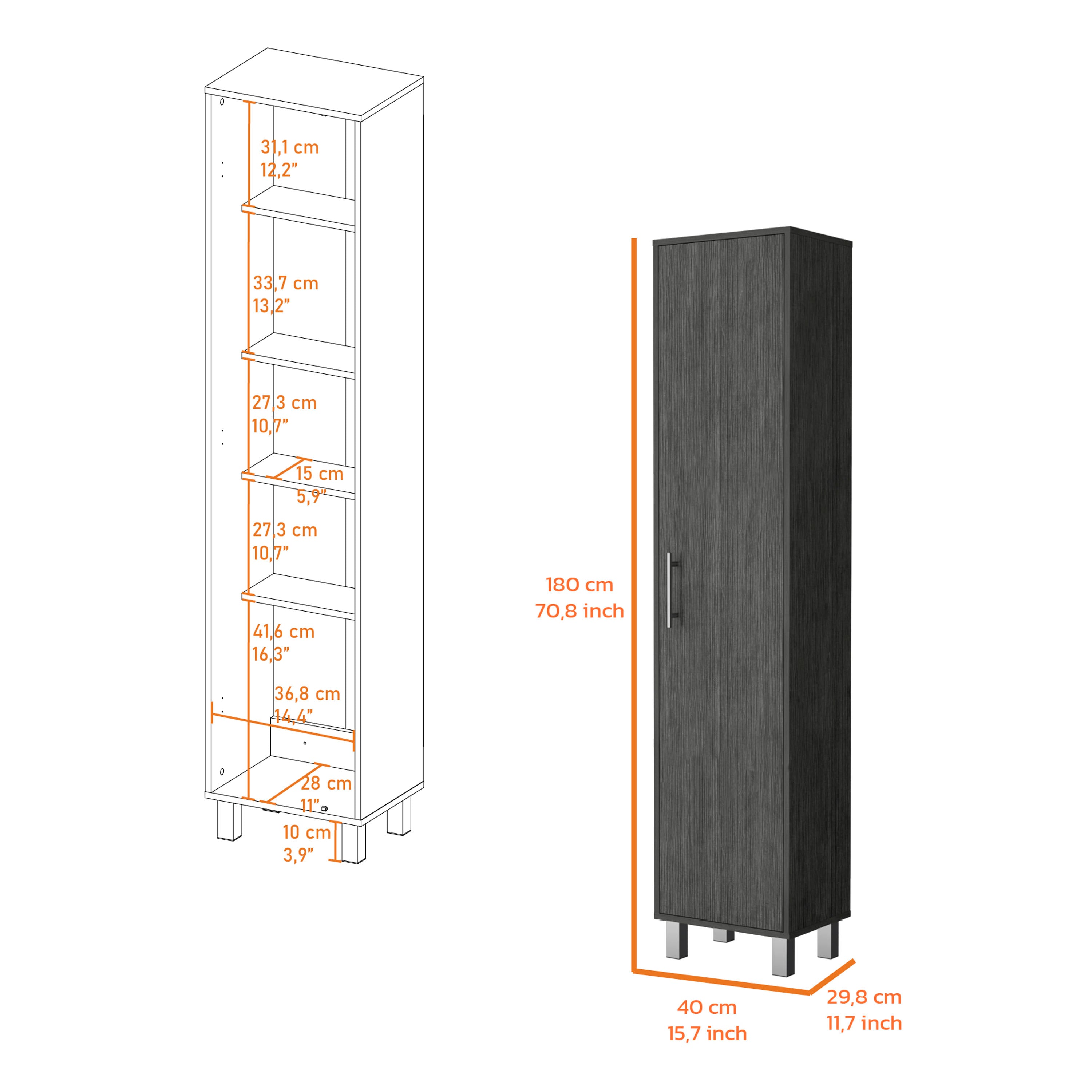 Smokey Oak 3 Broom Hangers Tall Storage Cabinet