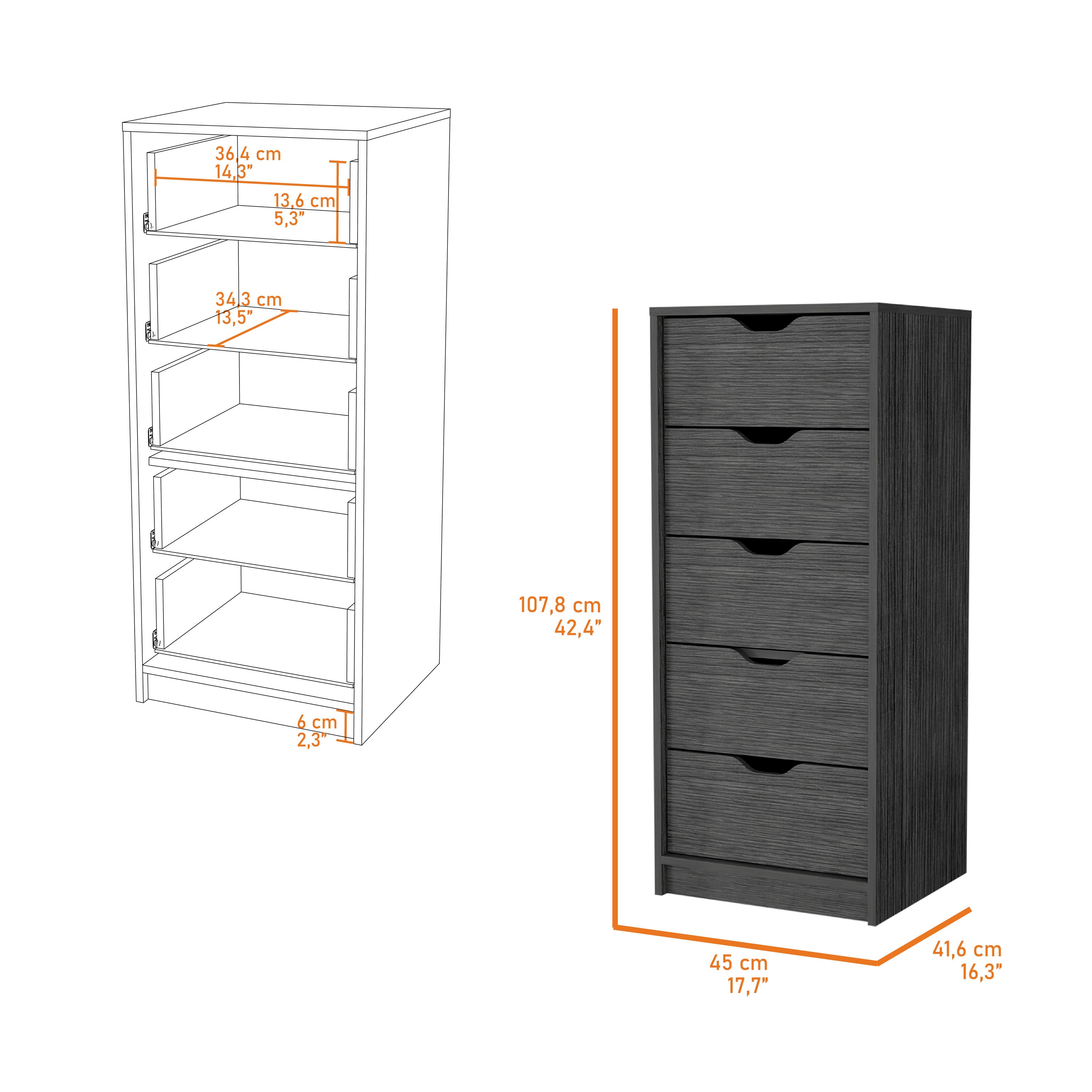 Smokey Oak 5 Narrow Drawer Dresser