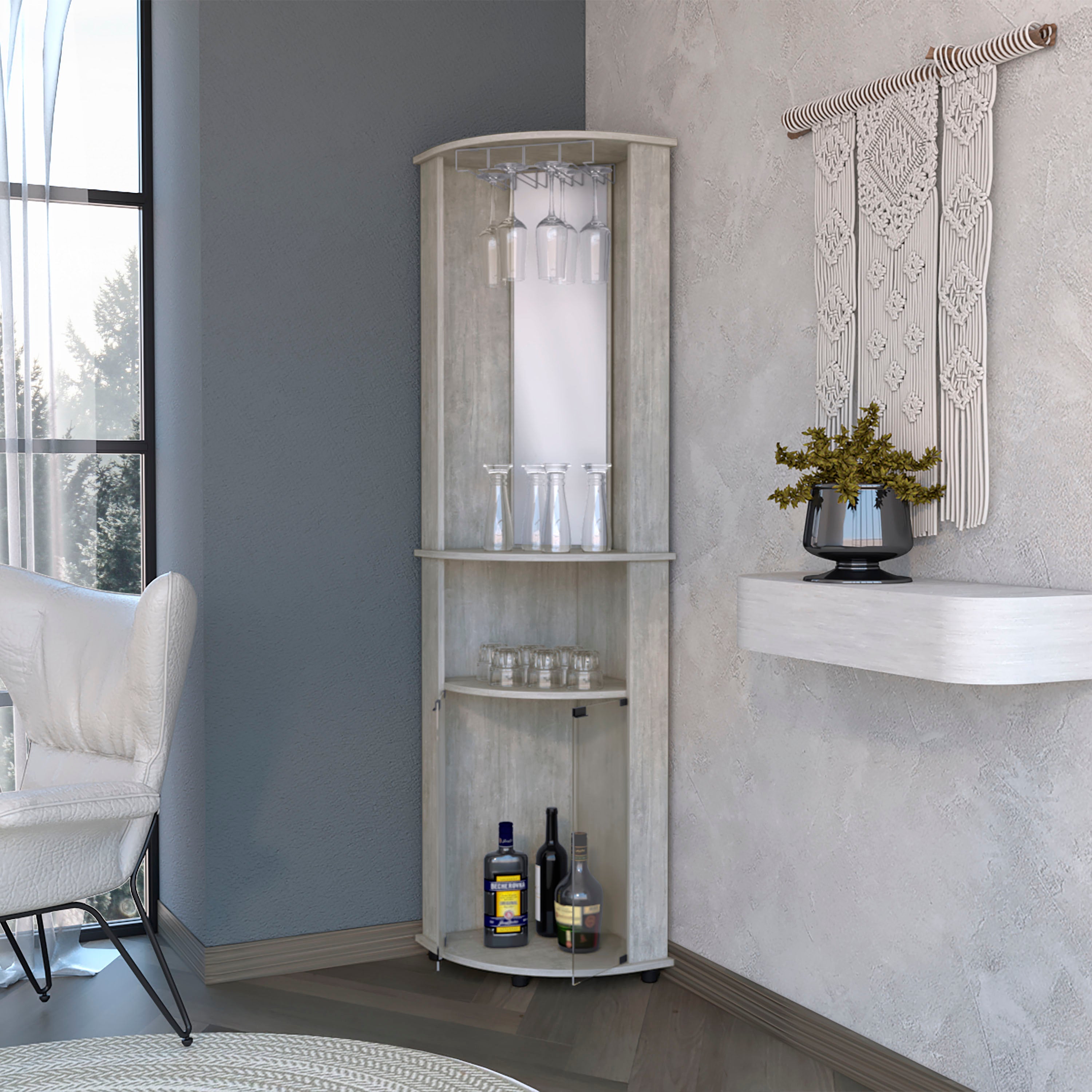 Concrete Gray 3-Tier Shelf Bar Cabinet