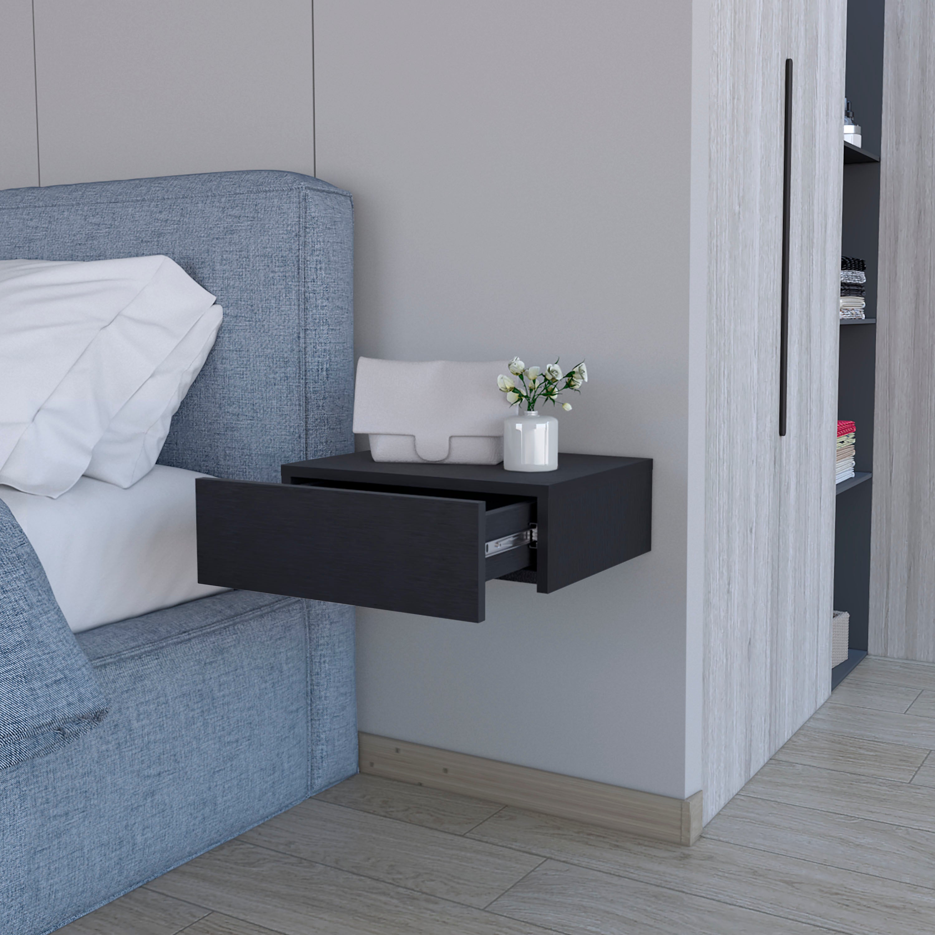 Black Wall-Mounted Floating Nightstand