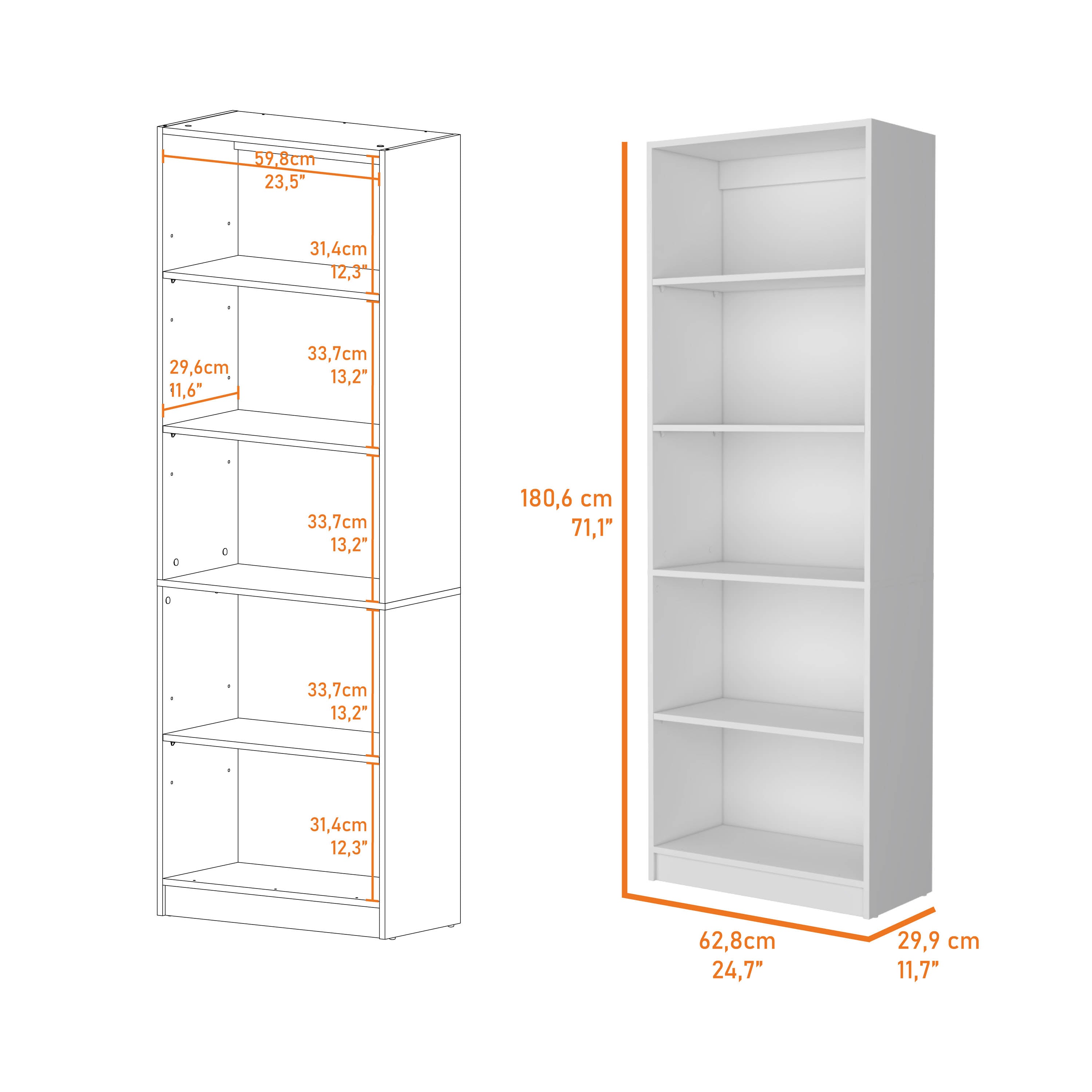 White 5-Shelf Bookcase