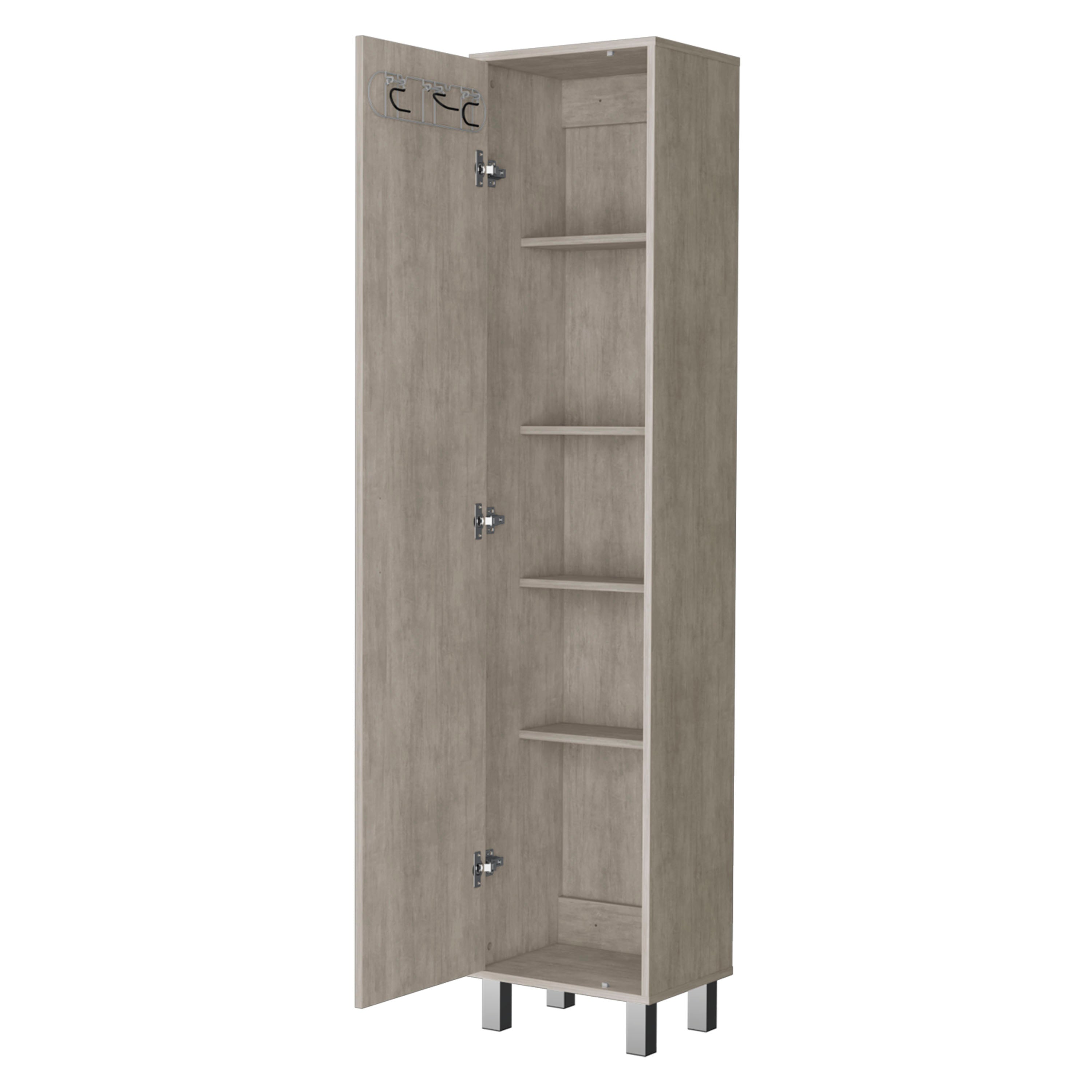 Concrete Gray 3 Broom Hangers Tall Storage Cabinet