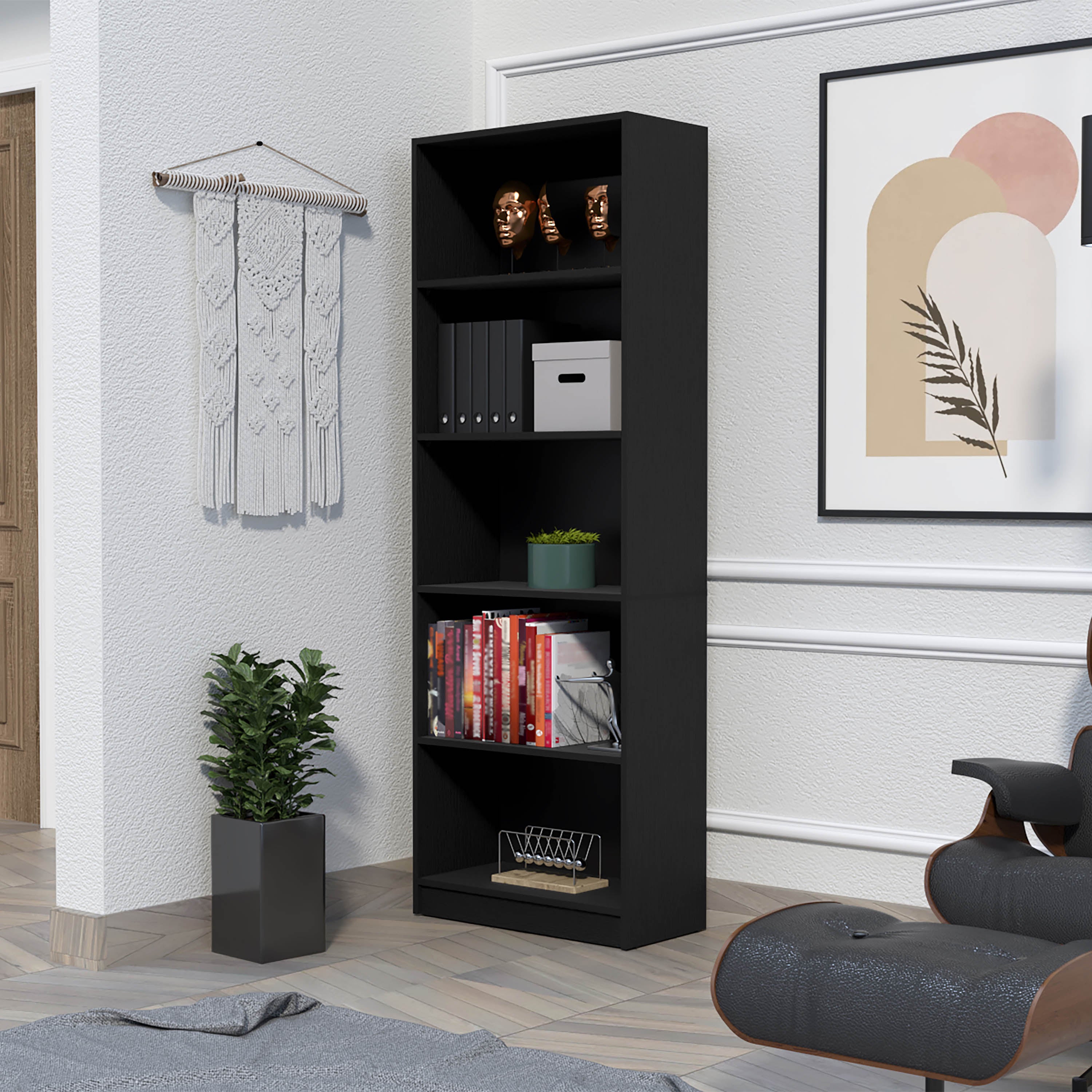 Black 5-Shelf Bookcase