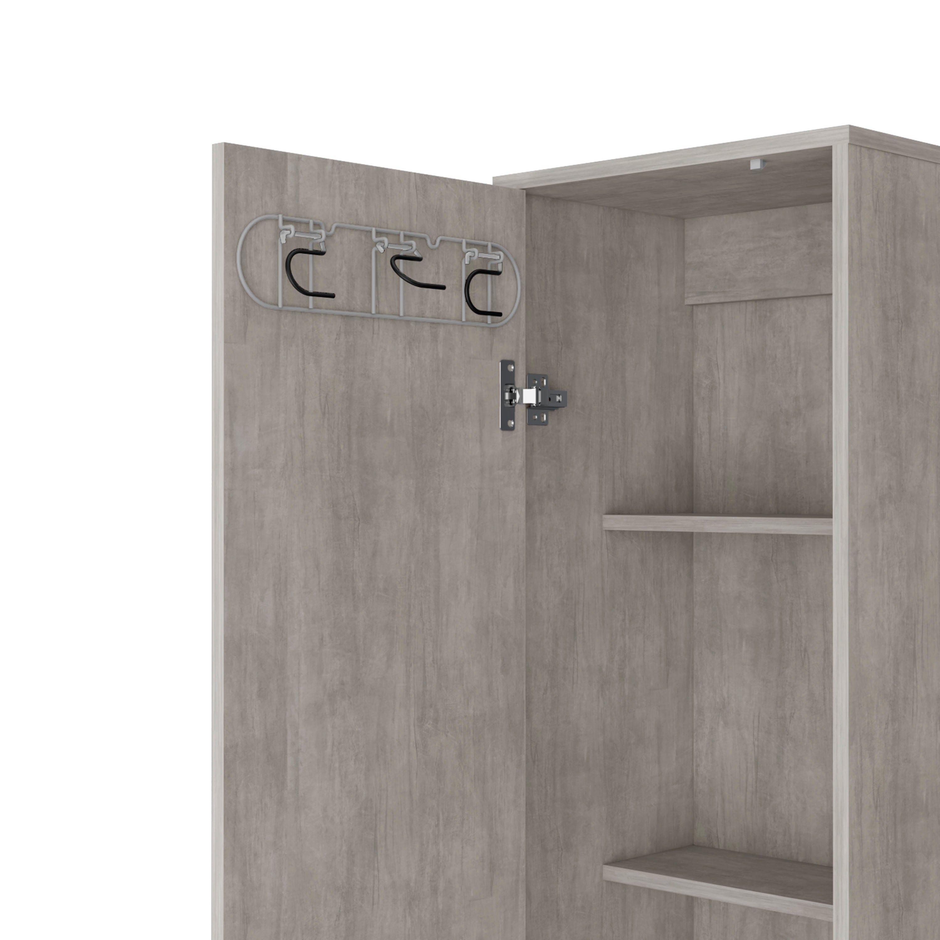 Concrete Gray 3 Broom Hangers Tall Storage Cabinet