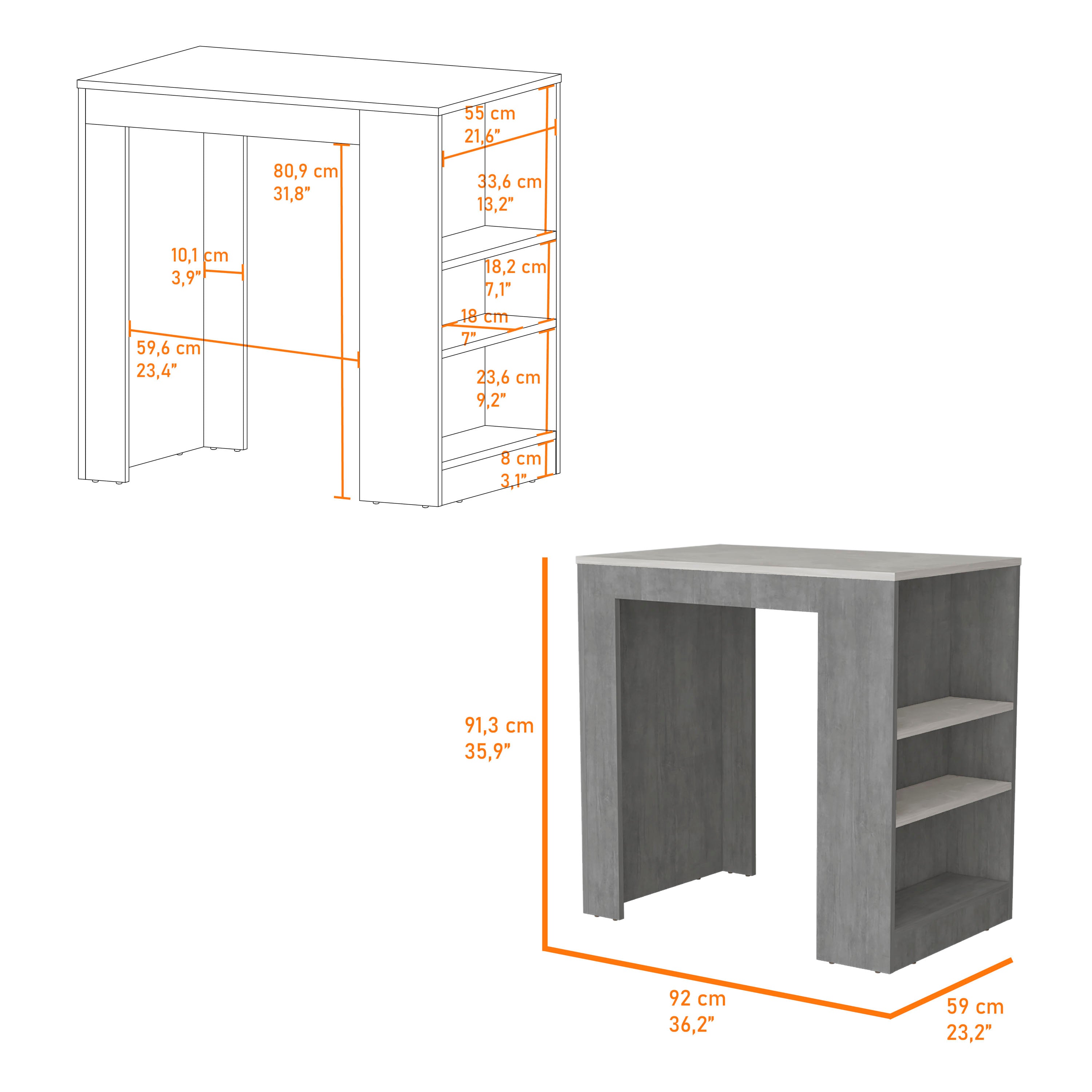 Concrete Gray and Ibiza Marble Counter Height Table Top Kitchen Island